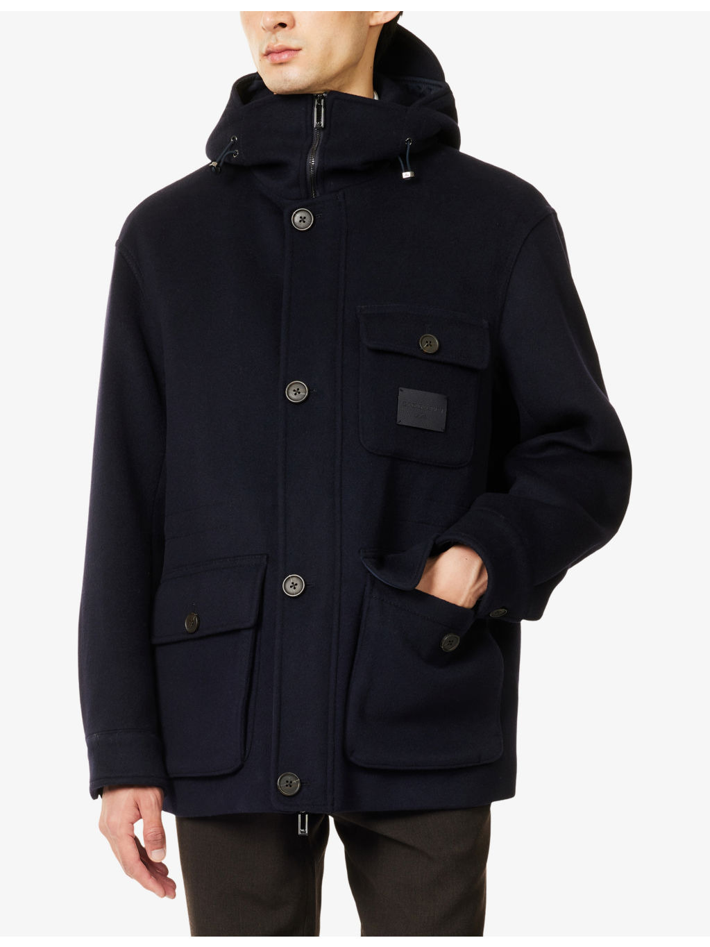 Logo-Patch Flap-Pocket Wool-Cashmere Blend Jacket - 3