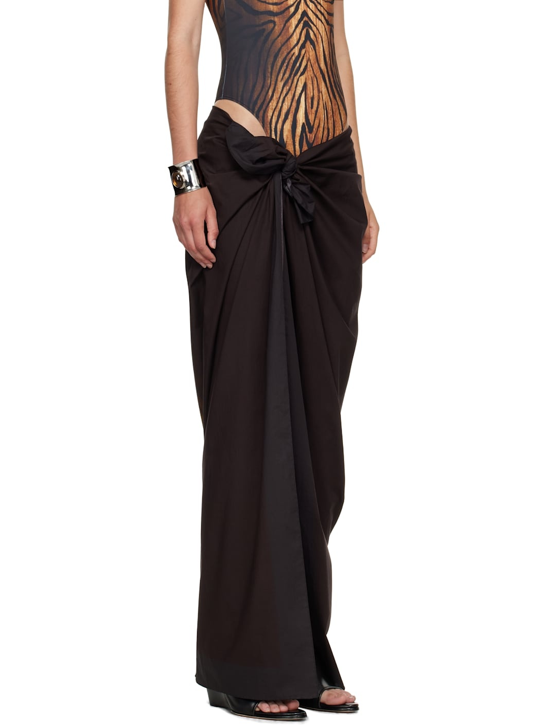 Brown Pareo Printed Wood Cover-up Skirt - 2