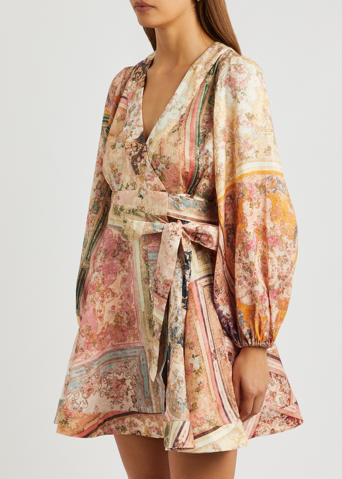 Floral-print linen wrap mini dress - 2