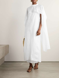 Jil Sander | Ruffle Detail Flare Cotton Long ドレス JIL SANDER Ruffled plissé cotton-voile midi dress | NET-A-PORTER