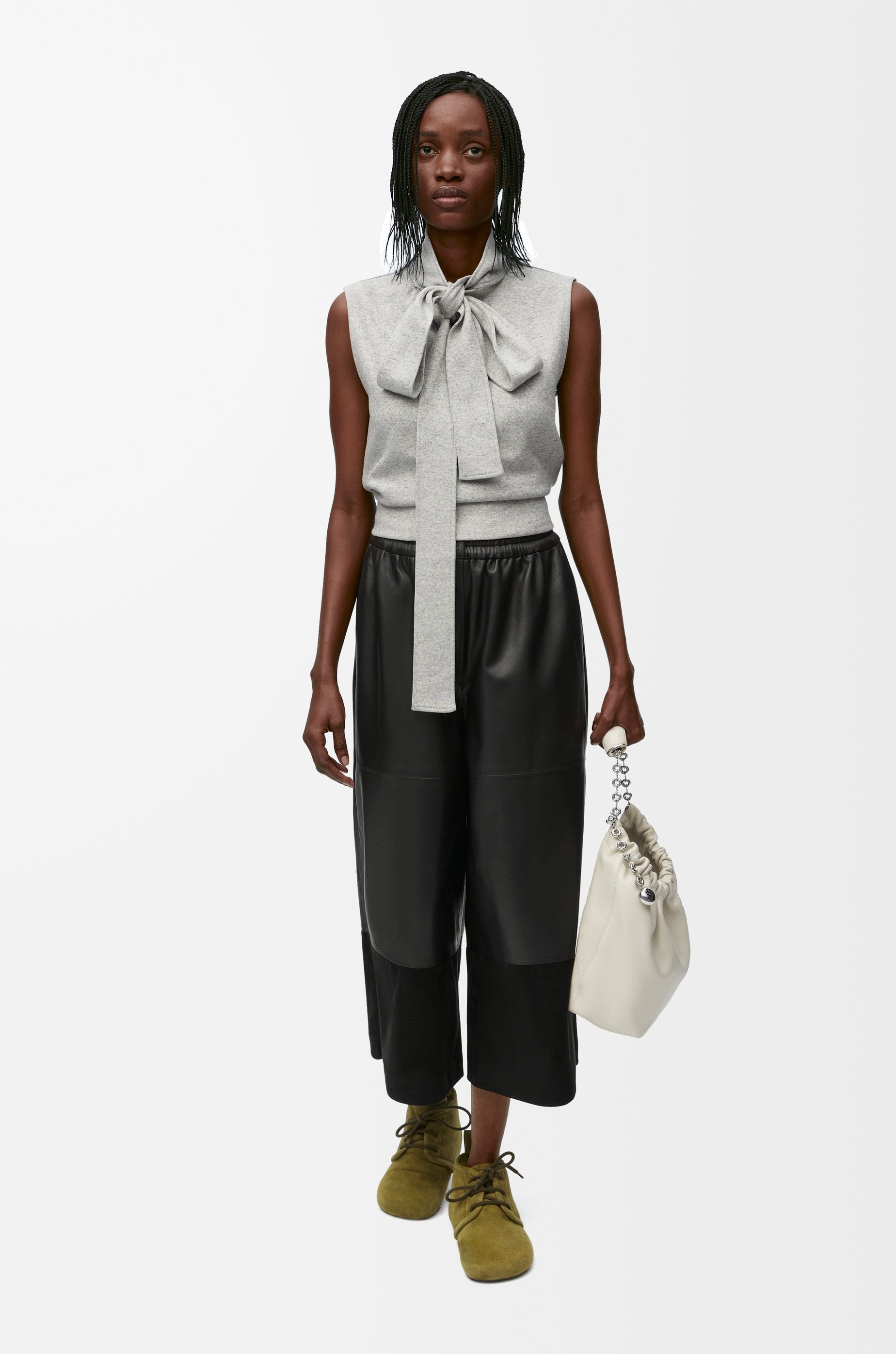 Cropped trousers in satin nappa lambskin and suede goatskin - 2