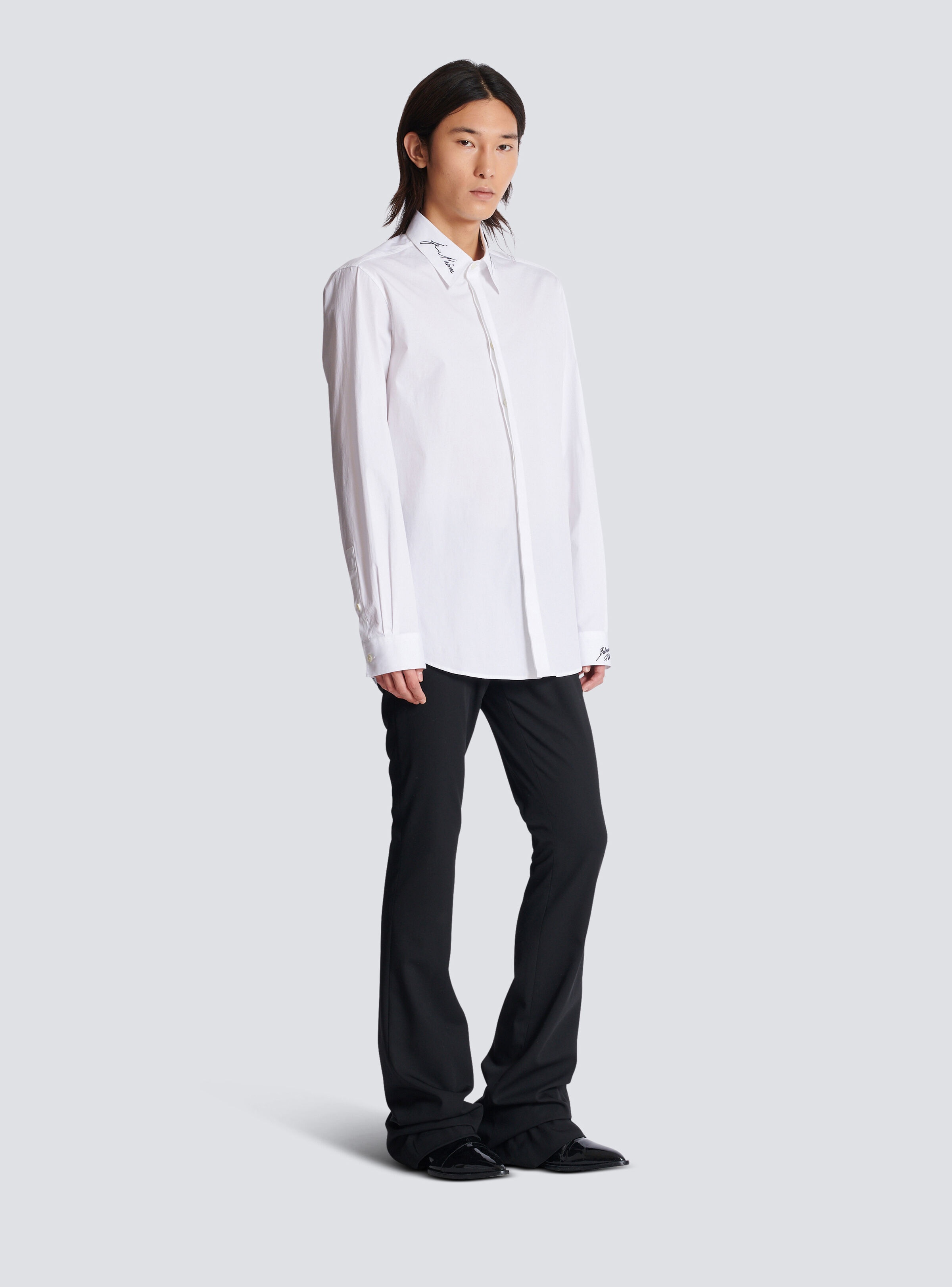 Poplin shirt with embroidered collar - 3