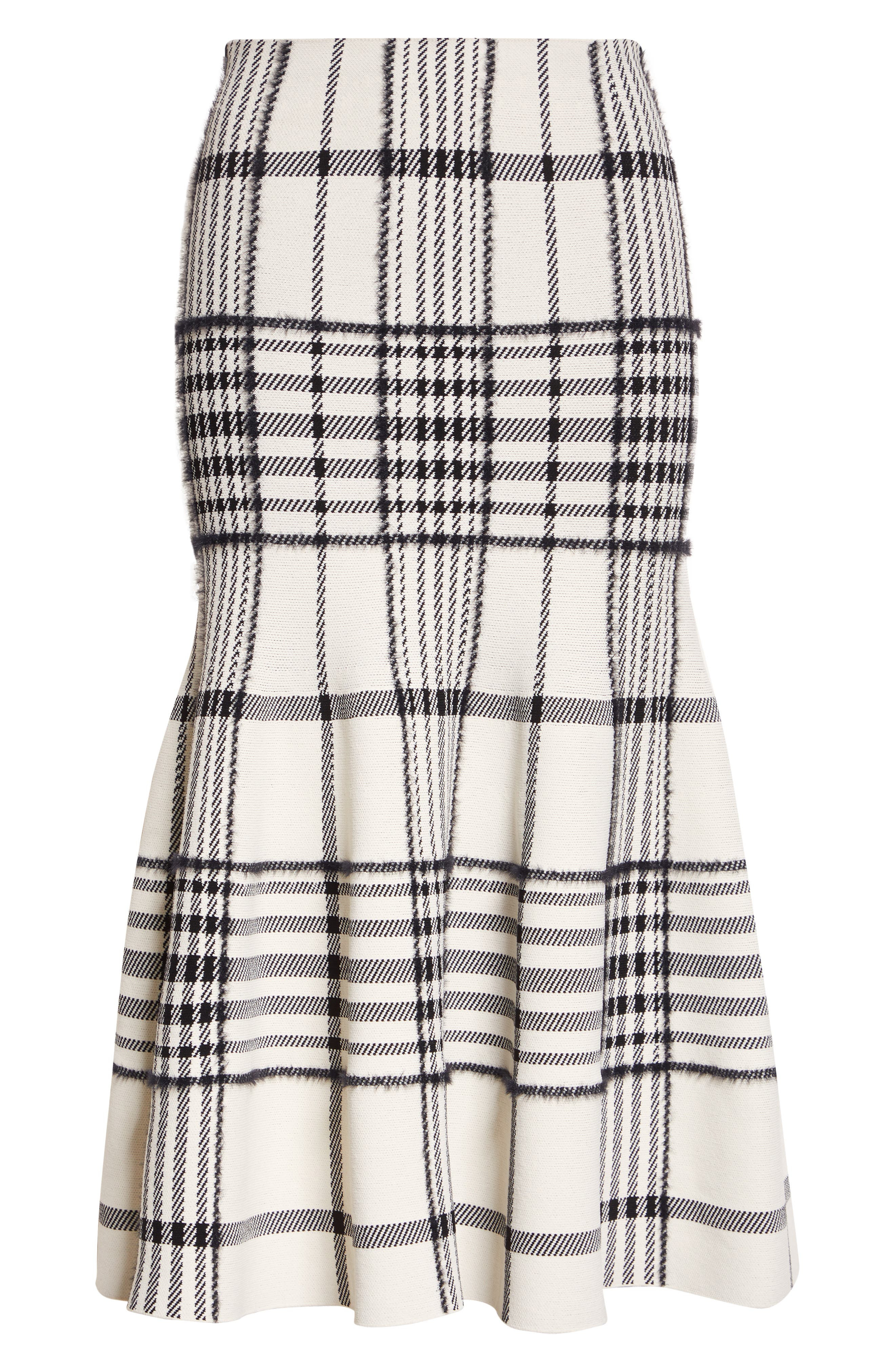 Brandon Maxwell The Rory Knit Flare Midi Skirt in Ivory Plaid at Nordstrom - 6