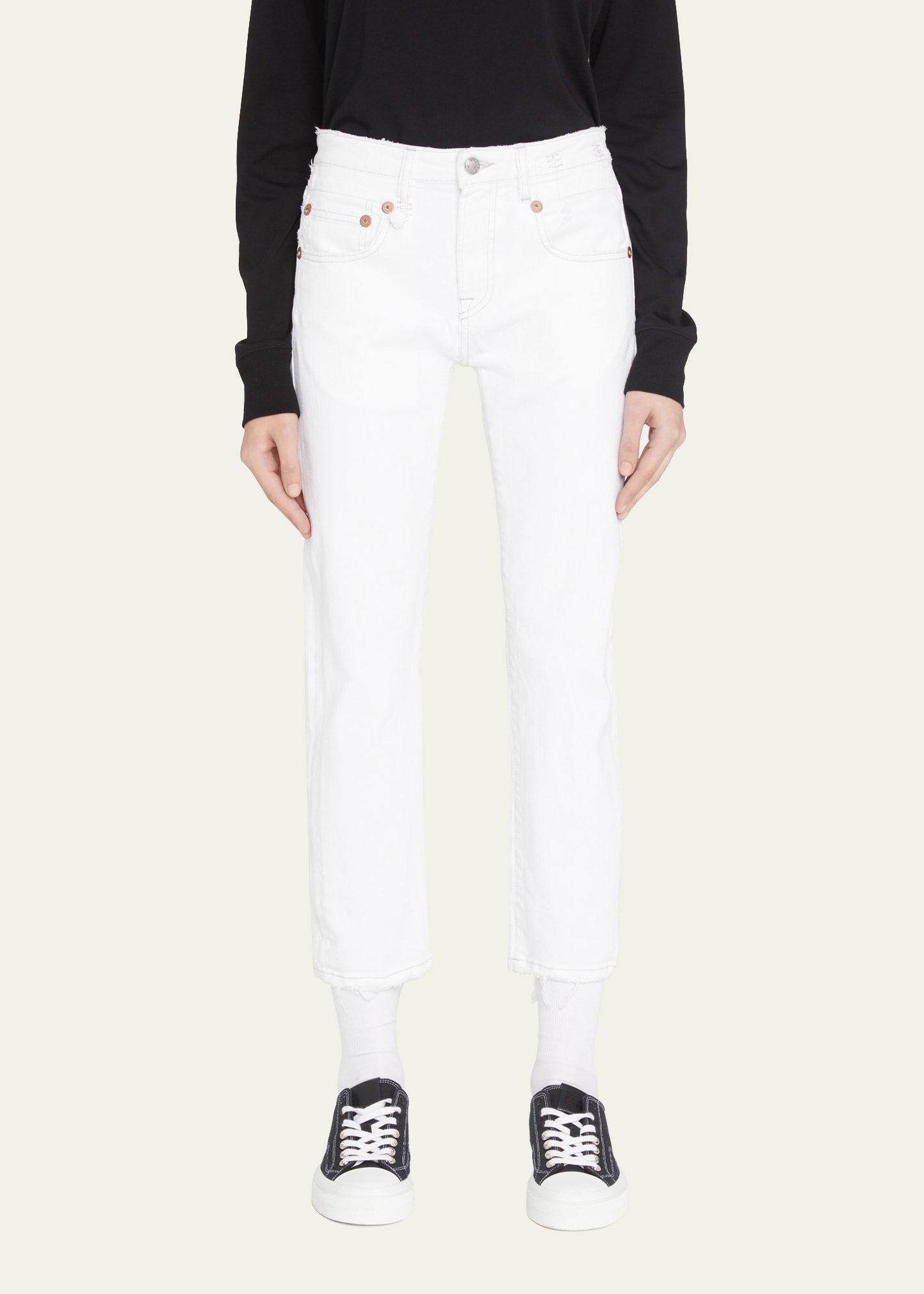 Boy Straight Cropped Frayed Hem Jeans - 4