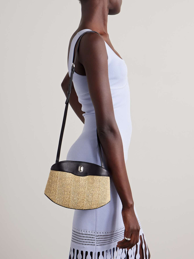 SAVETTE Tondo leather-trimmed raffia shoulder bag outlook