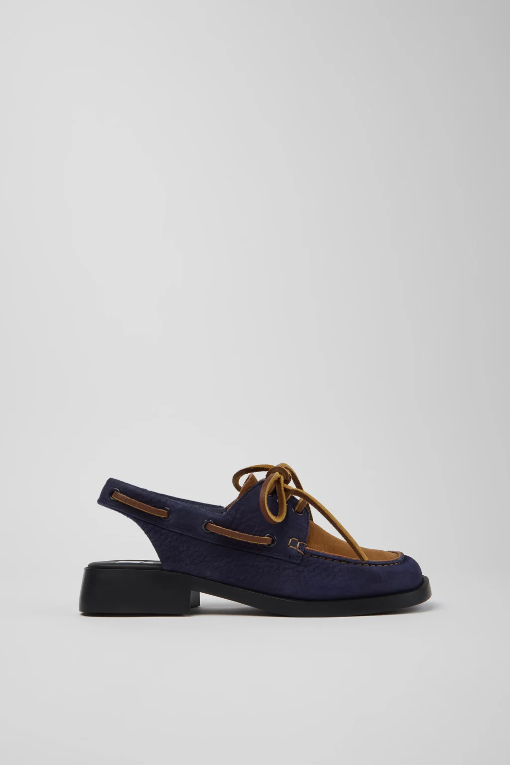 Twins Blue Leather Nubuck Semi-Open Shoes for Women. - 1