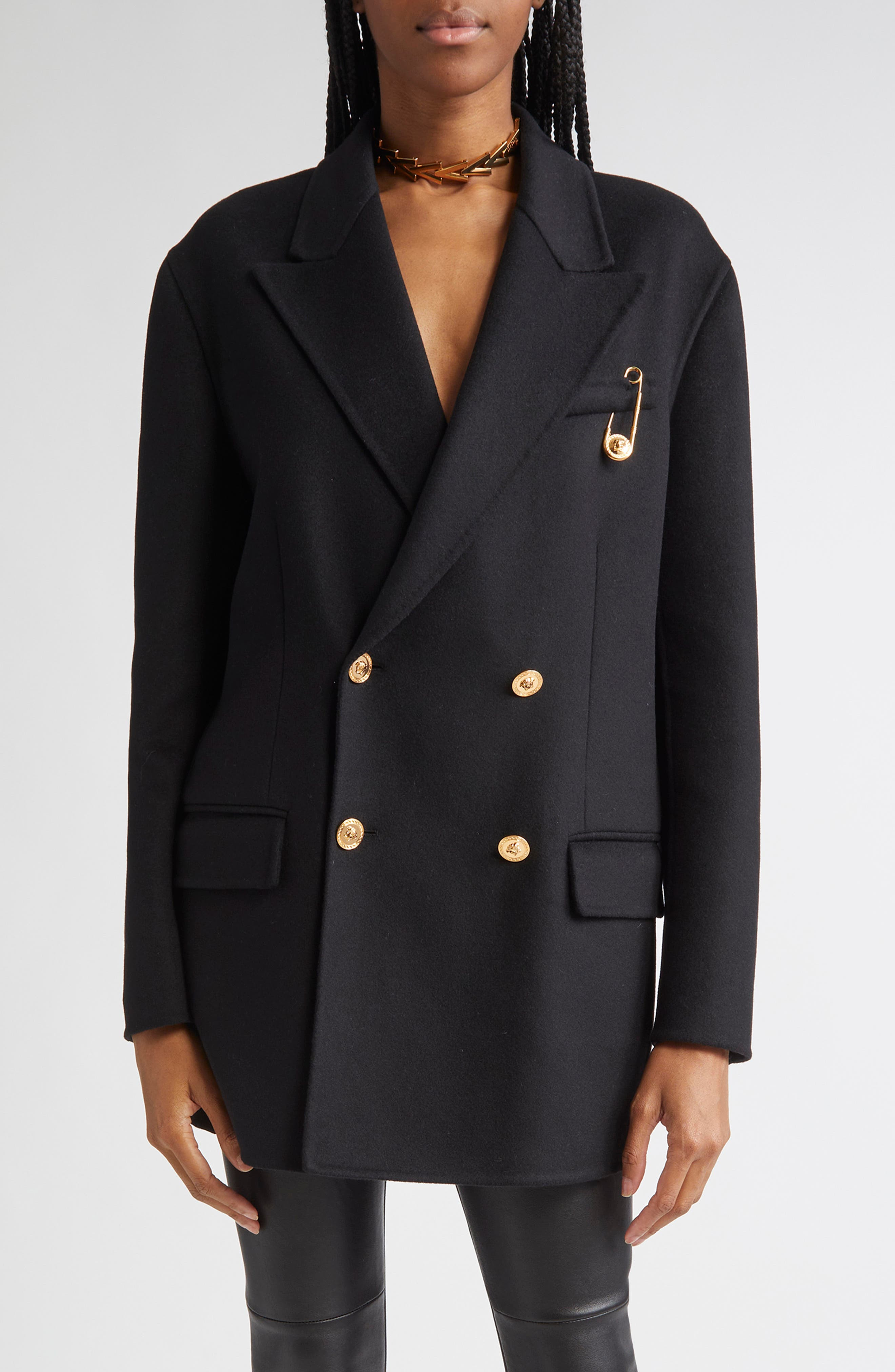 Versace Cashmere & Virgin Wool Peacoat in Black at Nordstrom - 1