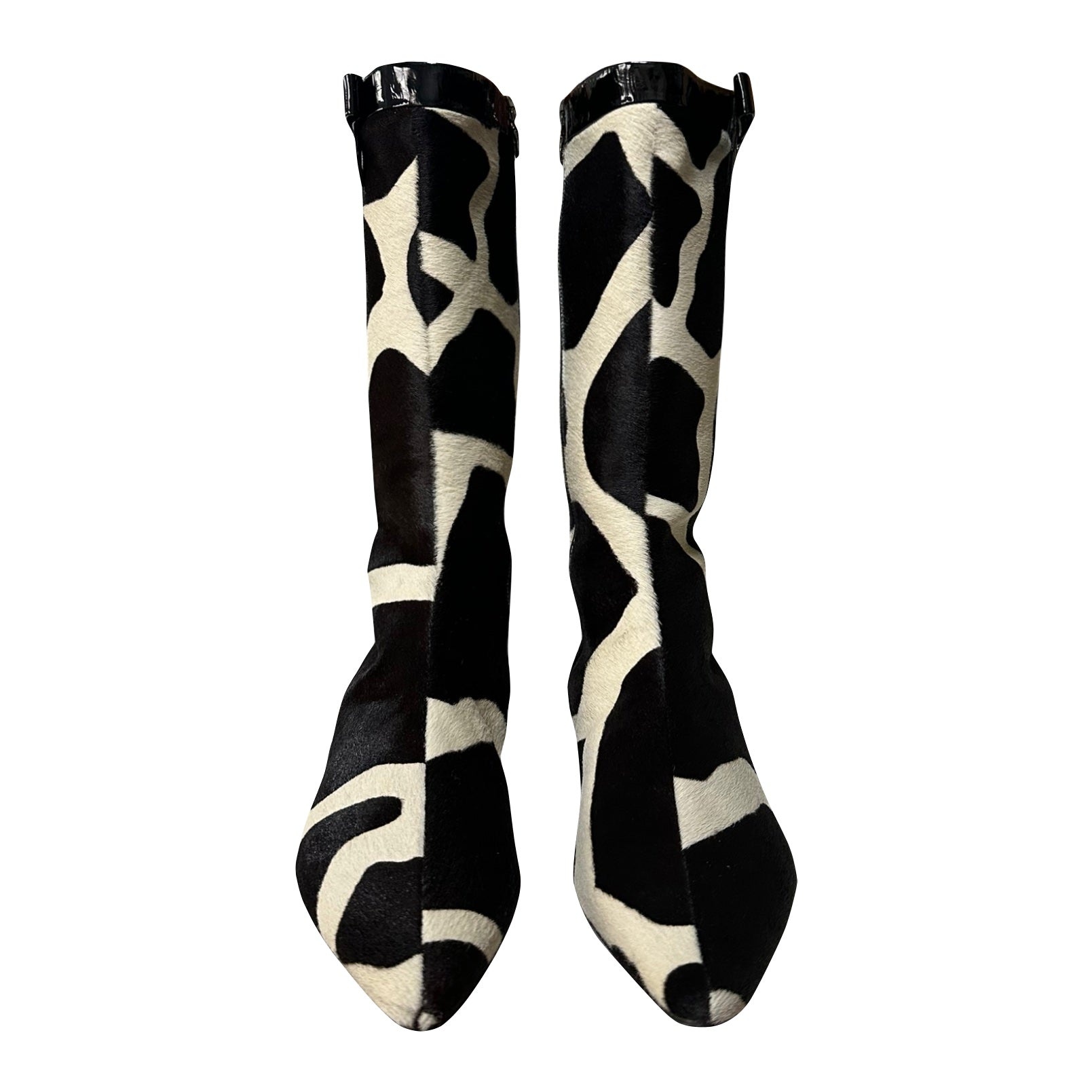 PRADA Giraffe Print Unborn Calf Leather Ribbon Knee Boots - 2