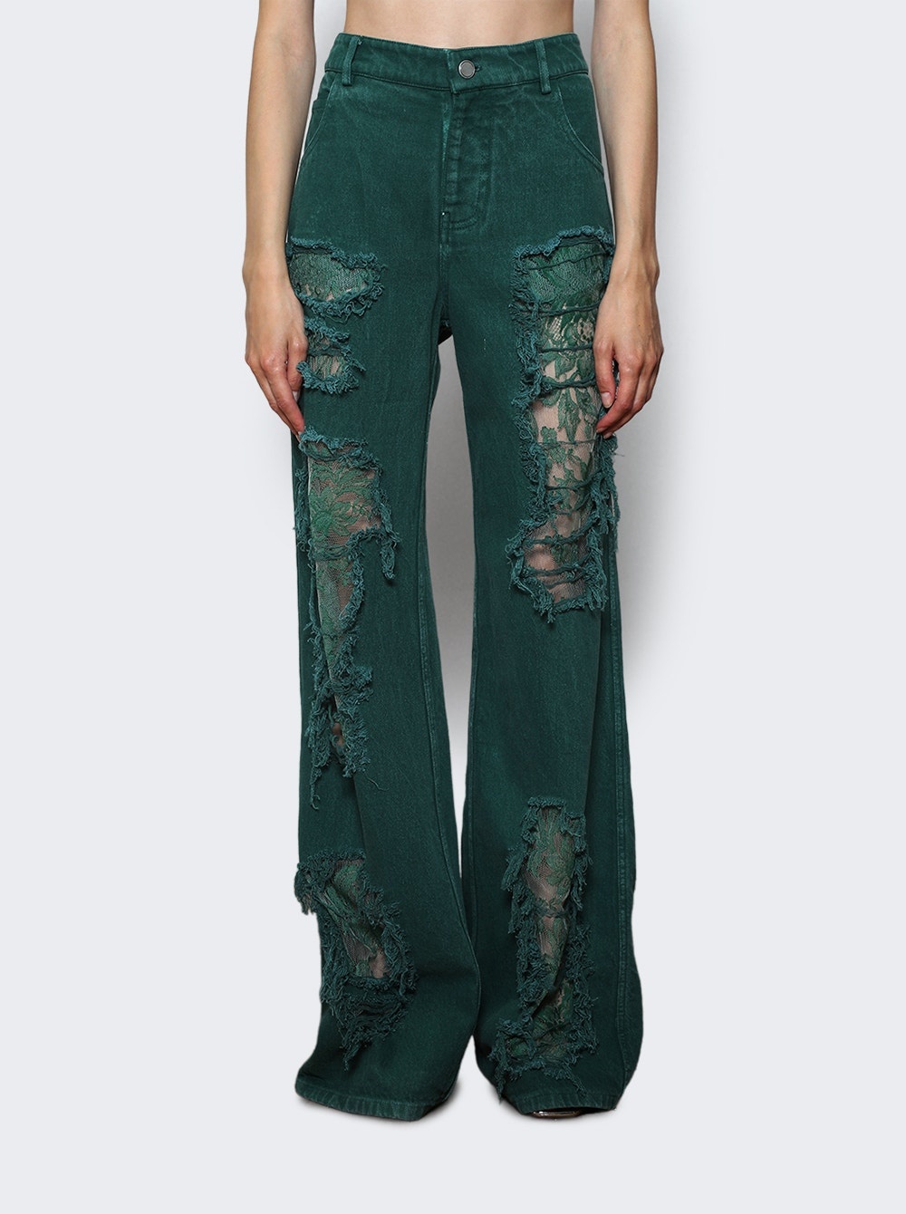 Arboreal Distressed Lace Jean Evergreen - 3