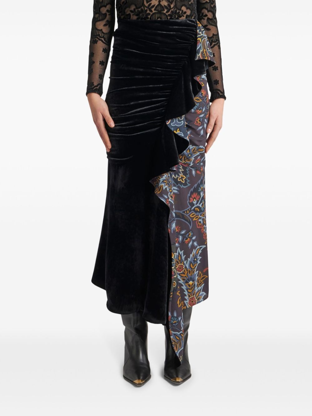 asymmetric paisley-print midi skirt - 3