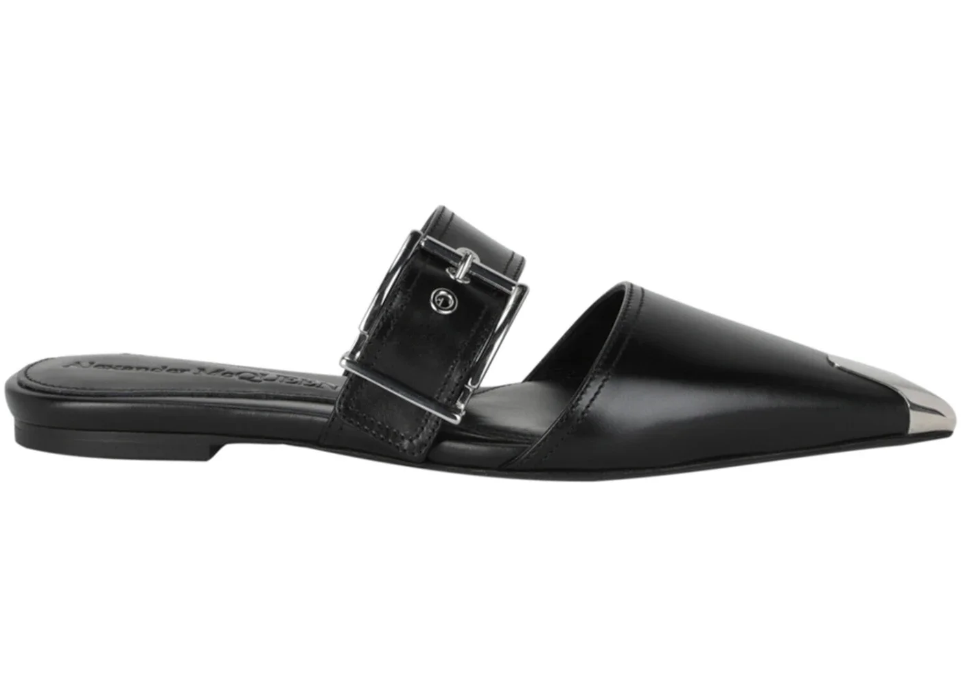 Alexander McQueen Punk Leather Flats Black Silver (Women's) - 1