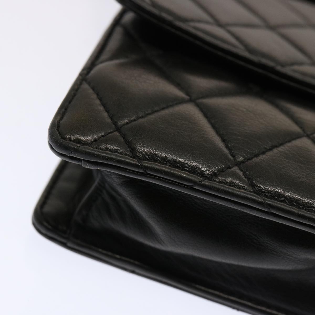 CHANEL Matelasse Turn Lock Waist Bag Lamb Skin Black CC - 14