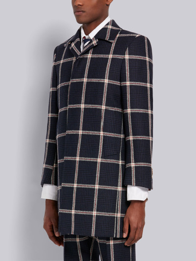 Thom Browne Navy Prince of Wales Hunting Wool Tweed Classic Bal Collar Overcoat outlook