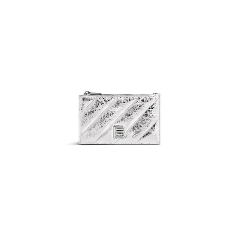 Women's Crush Long Coin And Card Holder Metallized Quilted in Silver 1
