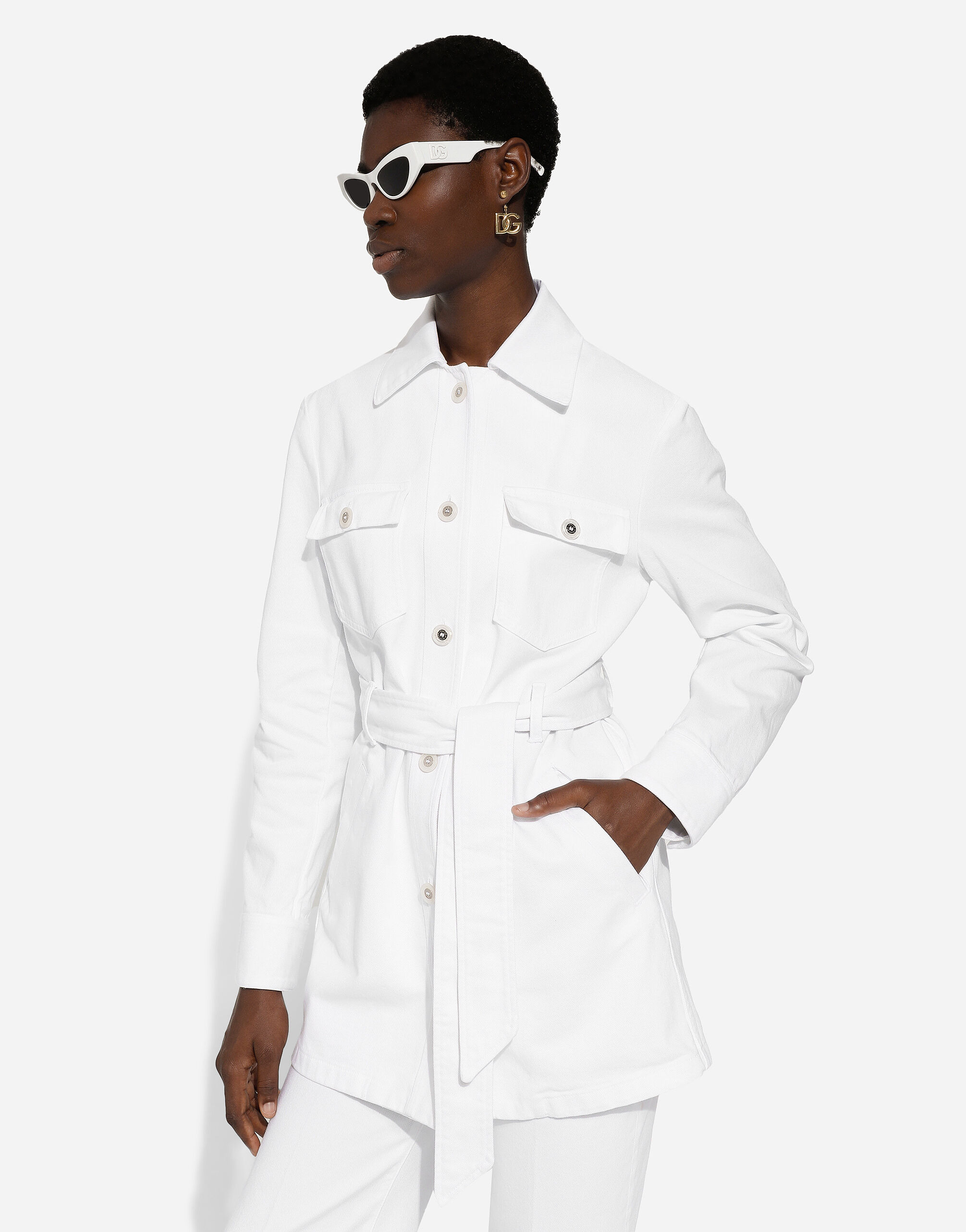 Long denim jacket with belt - 4
