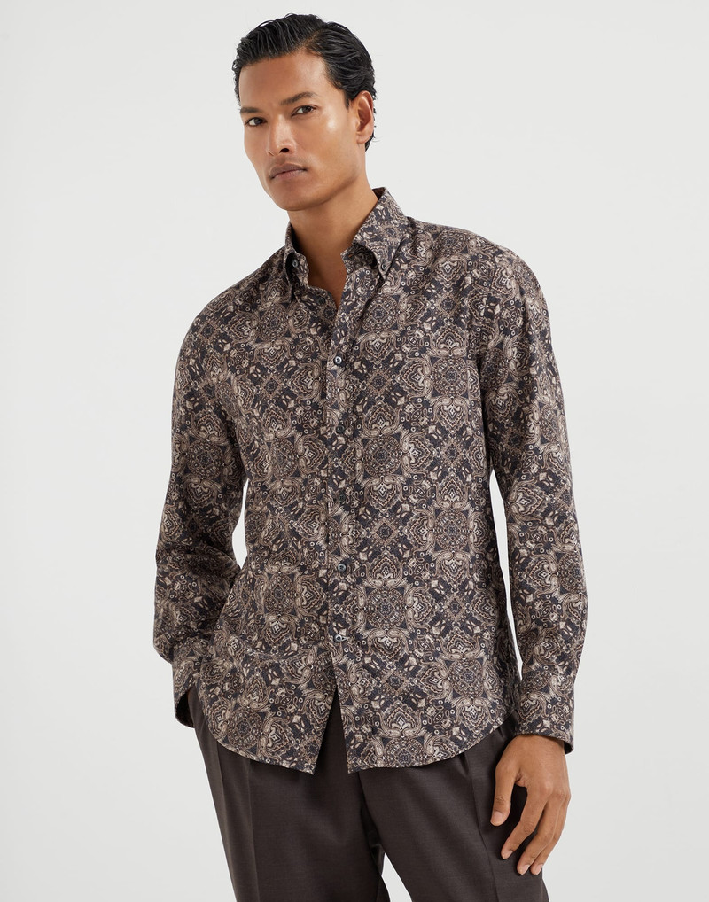 Cotton paisley twill slim fit shirt with button-down collar 1