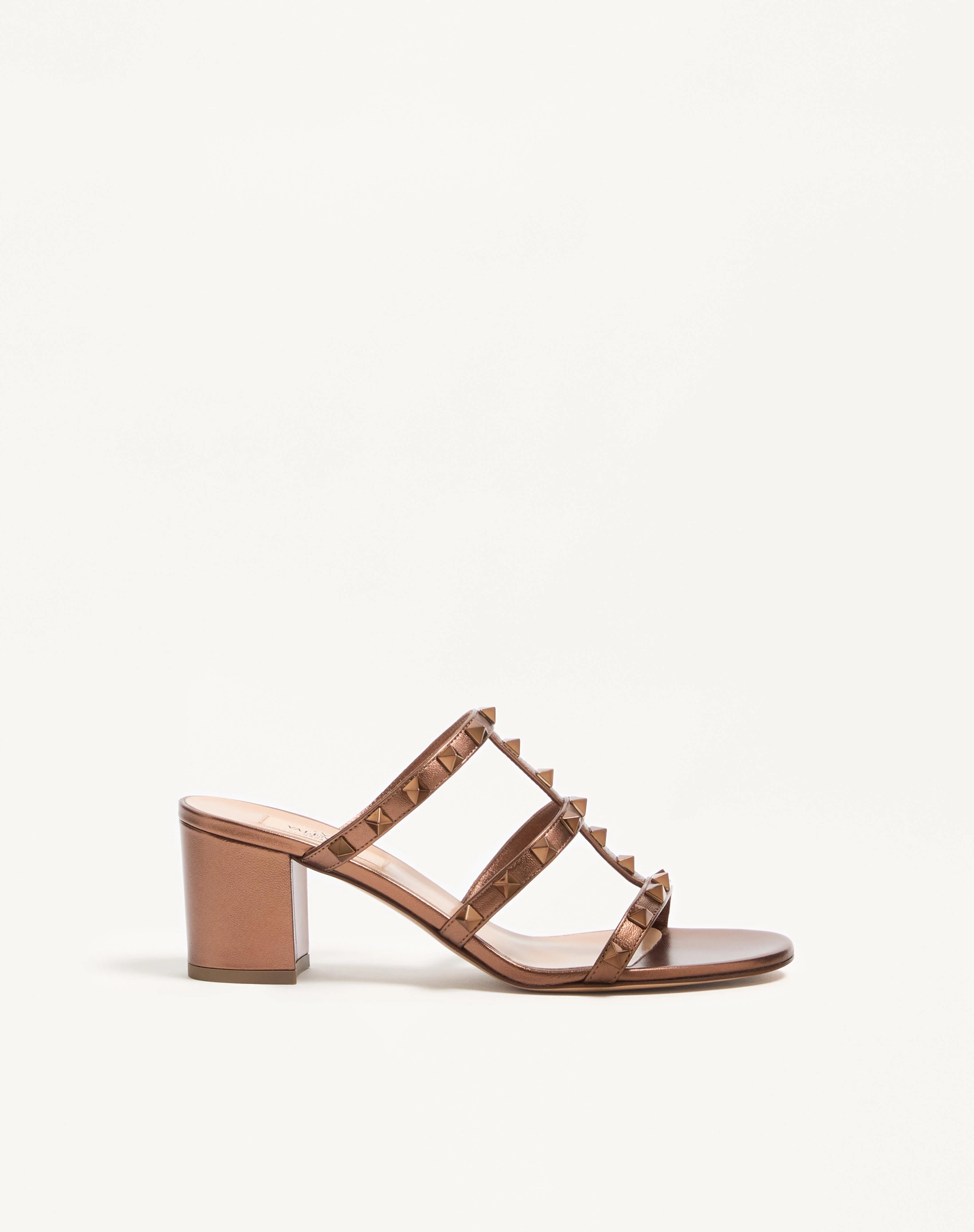 ROCKSTUD METALLIC CALFSKIN LEATHER SLIDE SANDAL 60 MM - 1