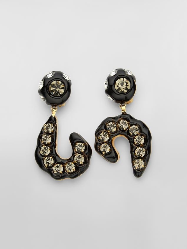 ASYMMETRICAL BRASS SPARKLE EARRINGS WITH BI-COLOURED GLASS BEADS - 1
