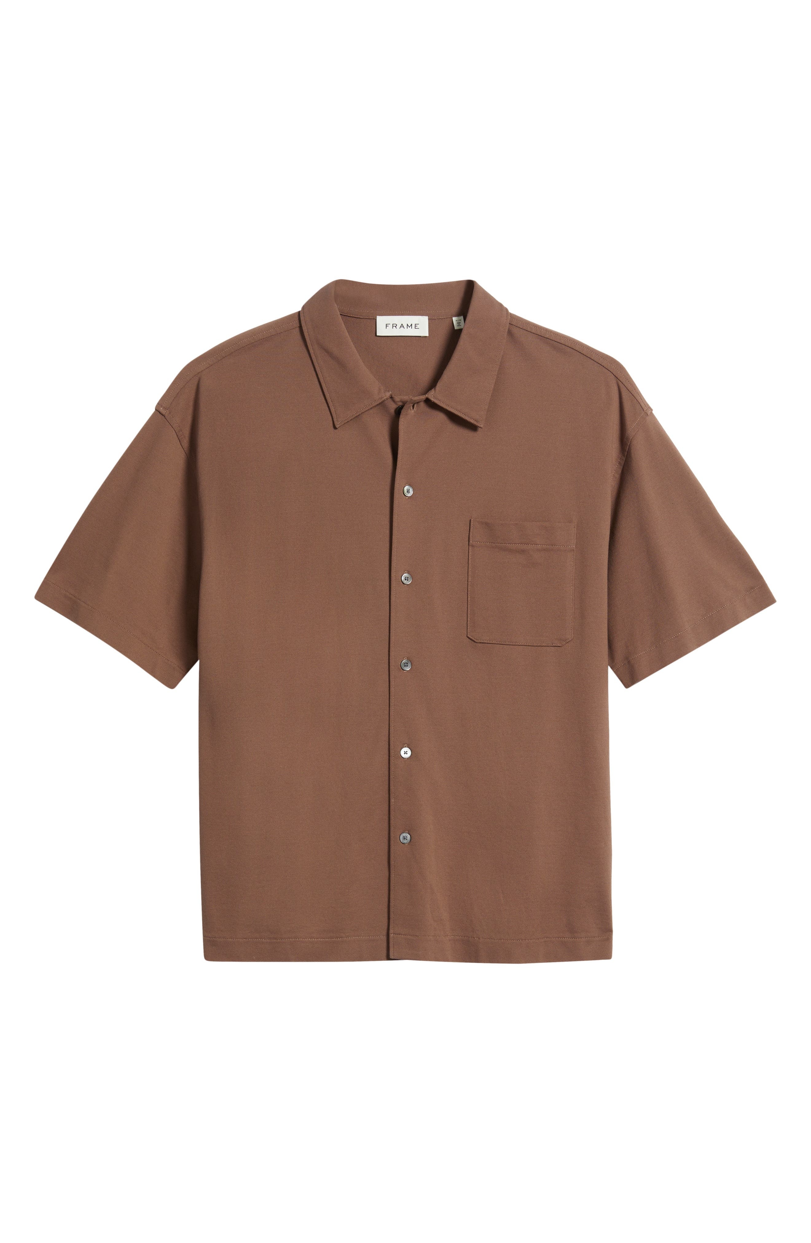 FRAME Short Sleeve Piqué Button-Up Shirt in Mauve at Nordstrom - 5