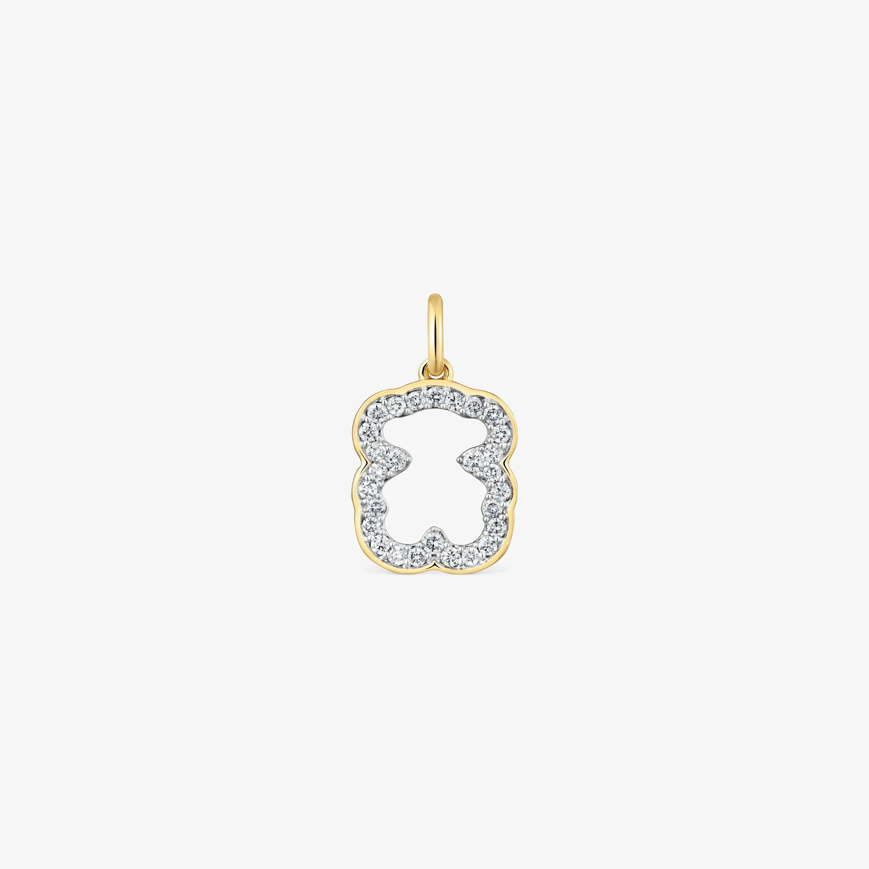 14K solid gold bear Pendant with diamonds Medallions - 1