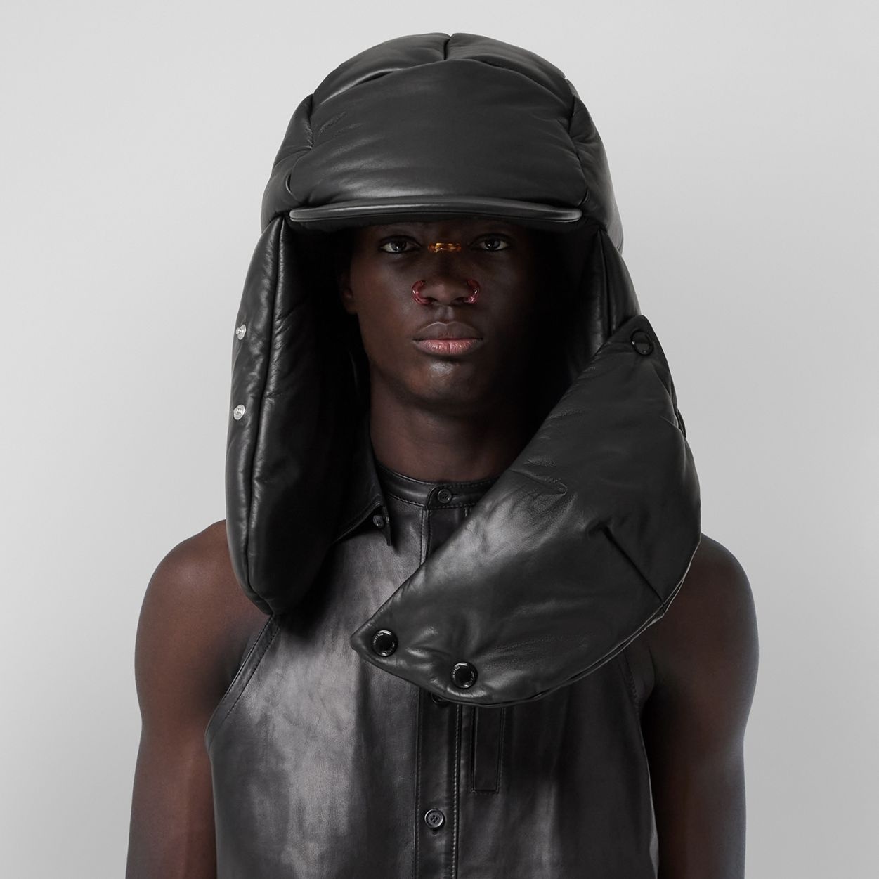 Padded Lambskin Oversized Cap - 7