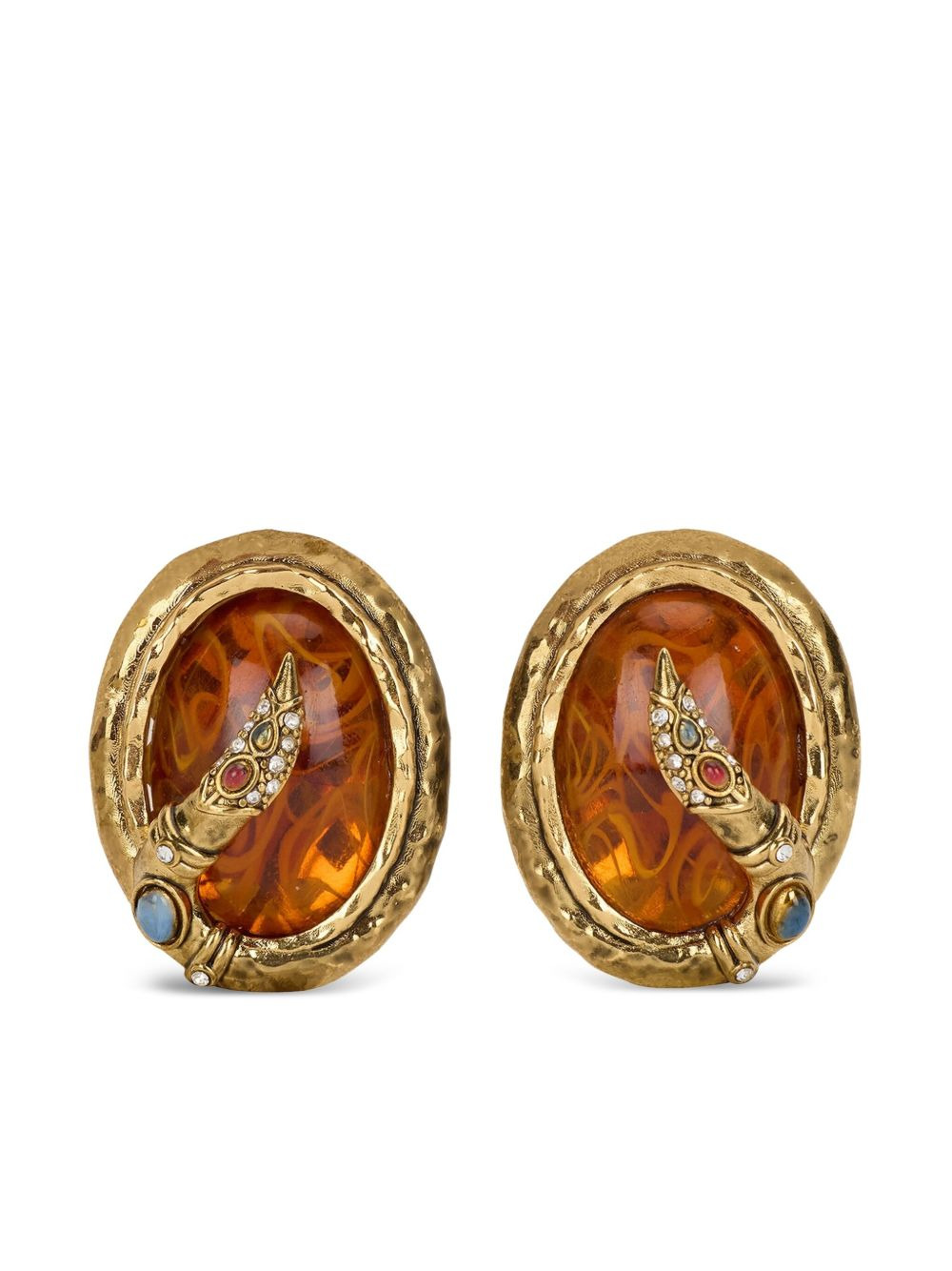 snake-embellished amber earrings - 2