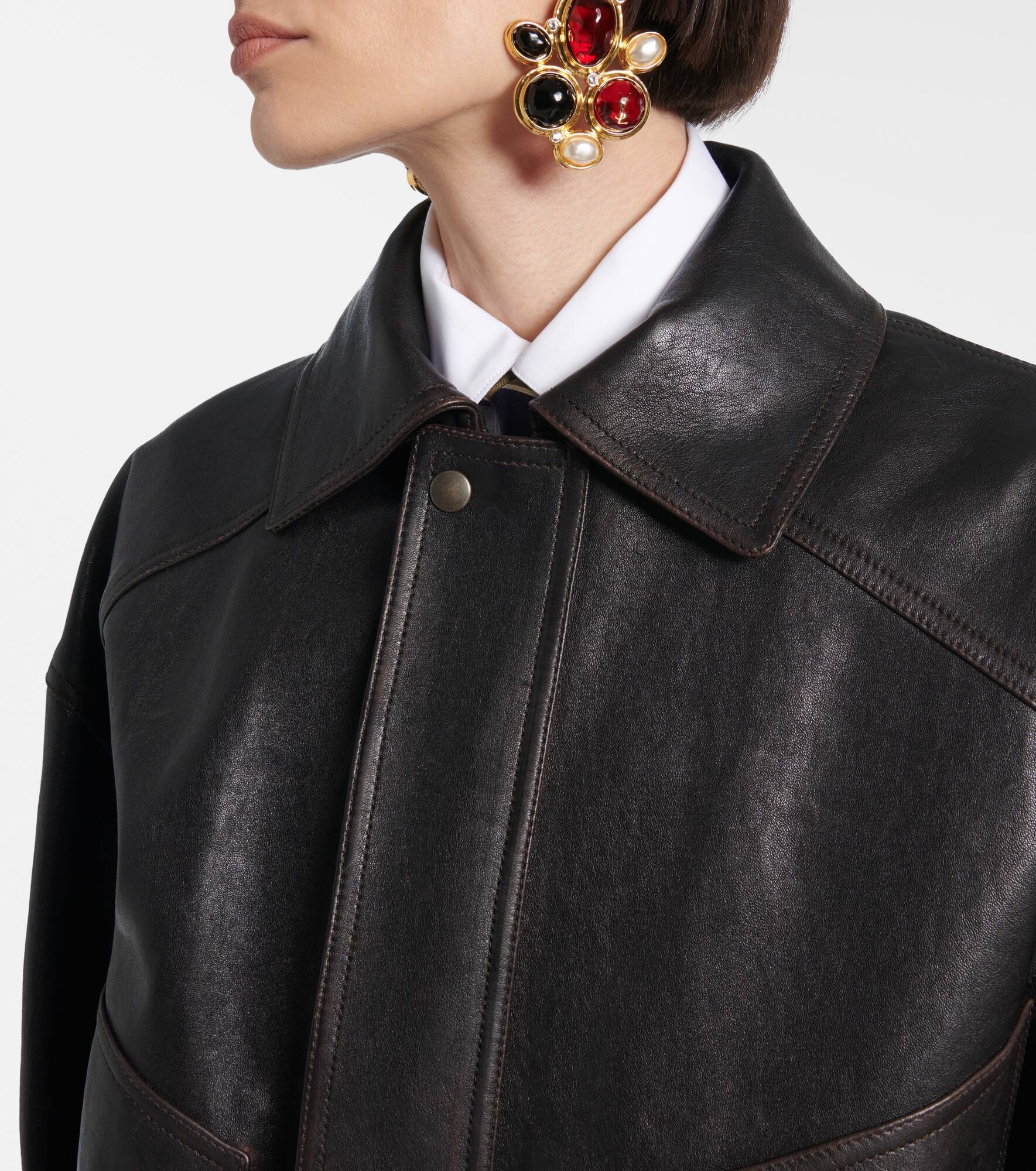 Leather bomber jacket - 5