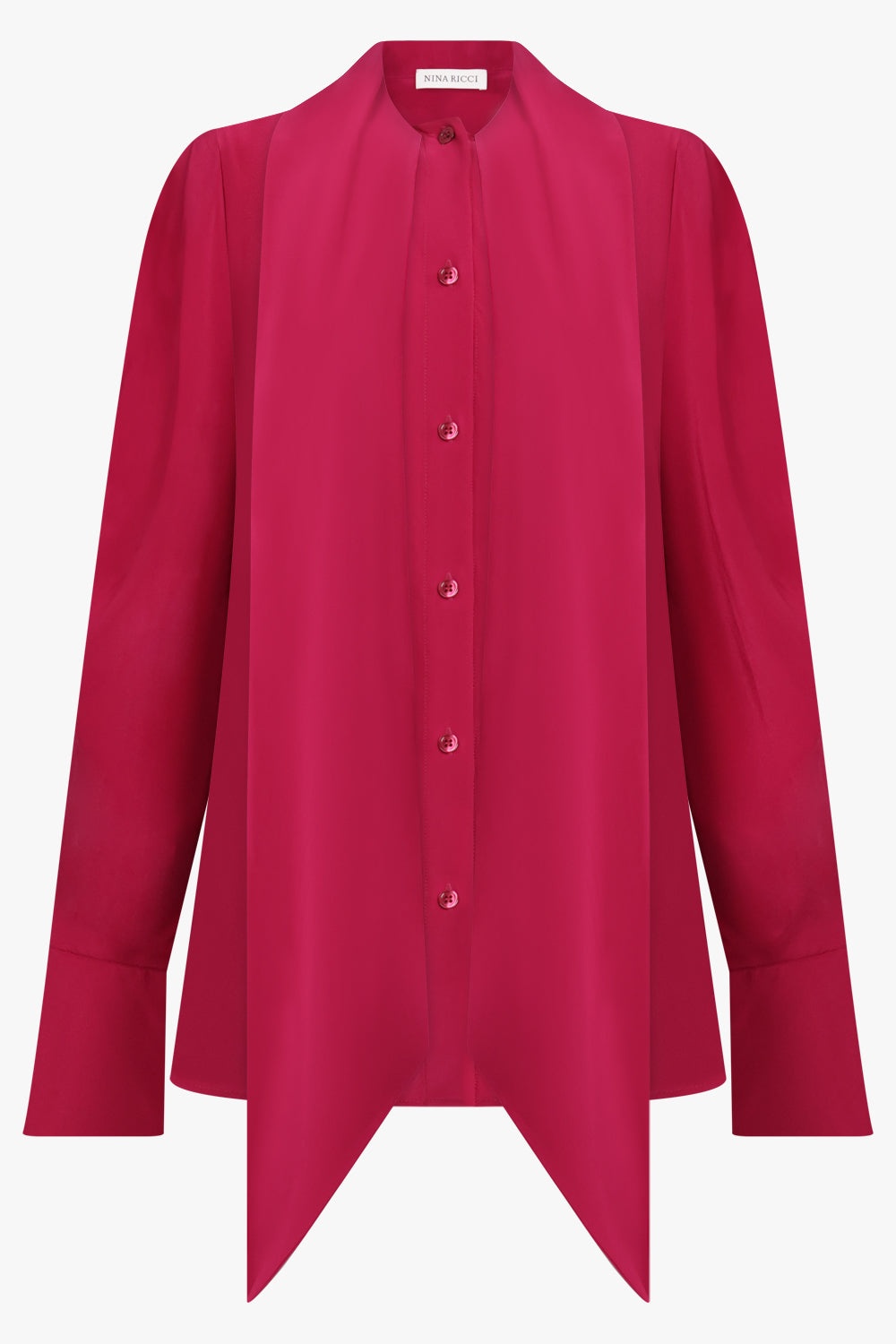 GATHERED L/S SLEEVE TIE NECK BLOUSE | BURNT FUCHSIA - 1