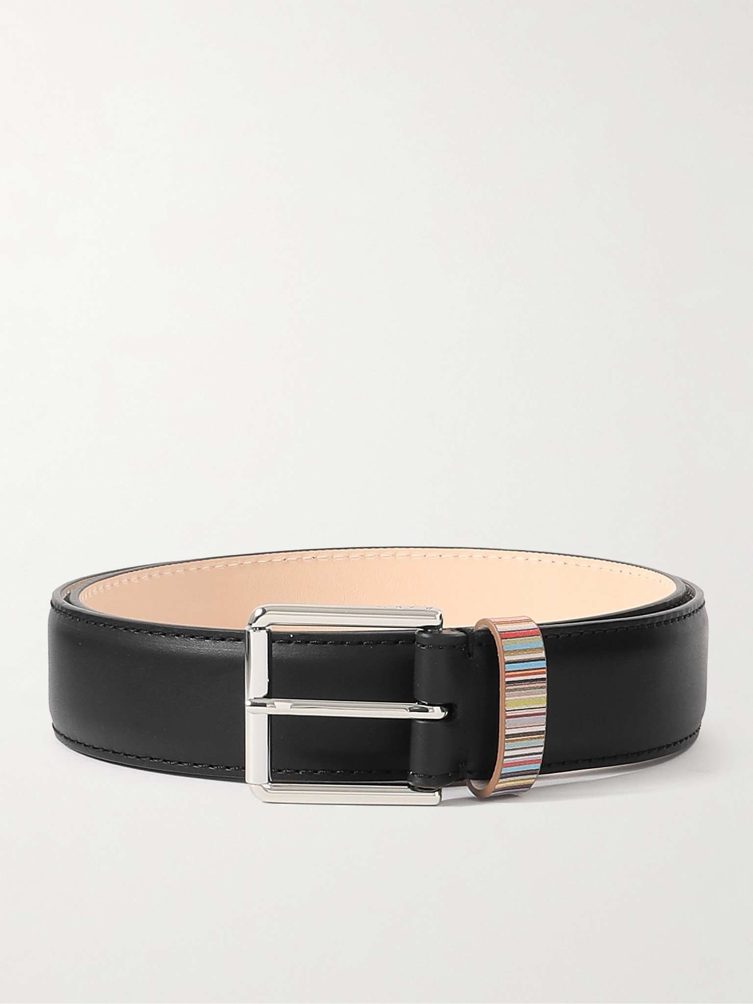 3.5cm Striped Leather Belt - 1