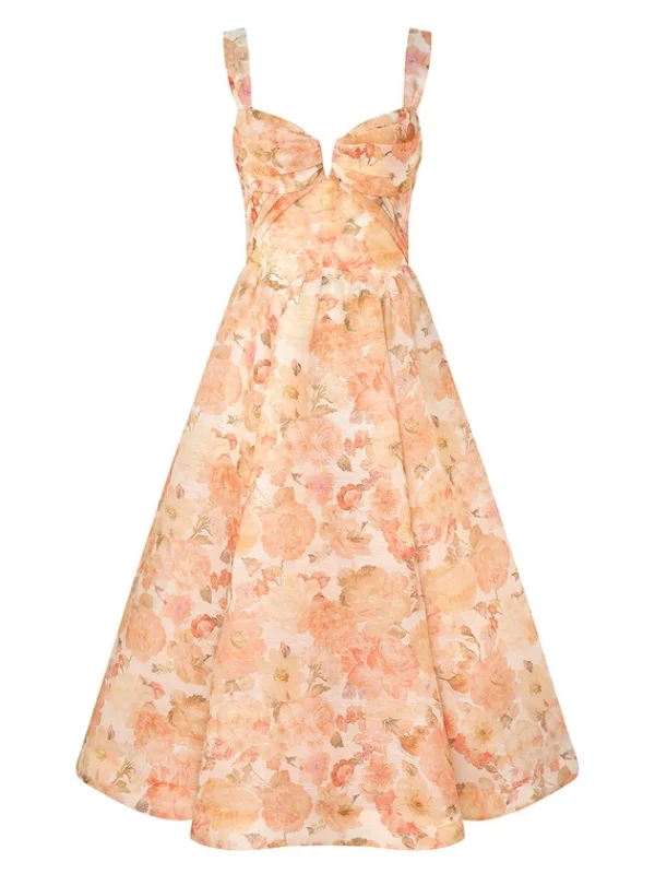 Rebellion Drape Midi Dress in Golden Bloom - 1