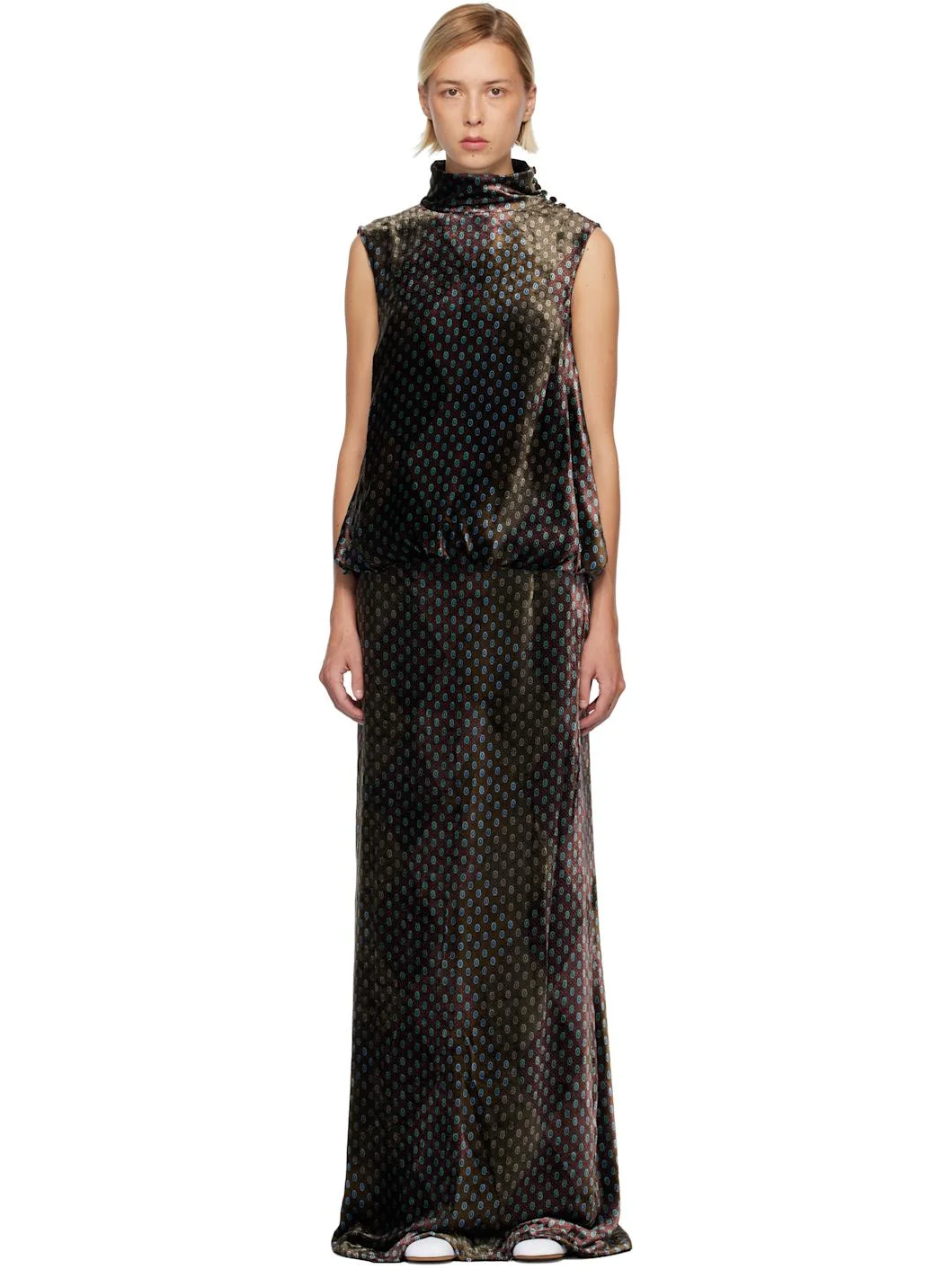 Khaki & Purple Printed Evening Maxi Dress - 1