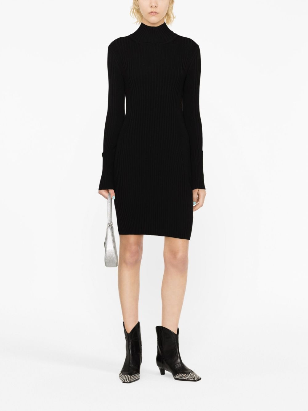 high-neck ribbed-knit minidress - 2