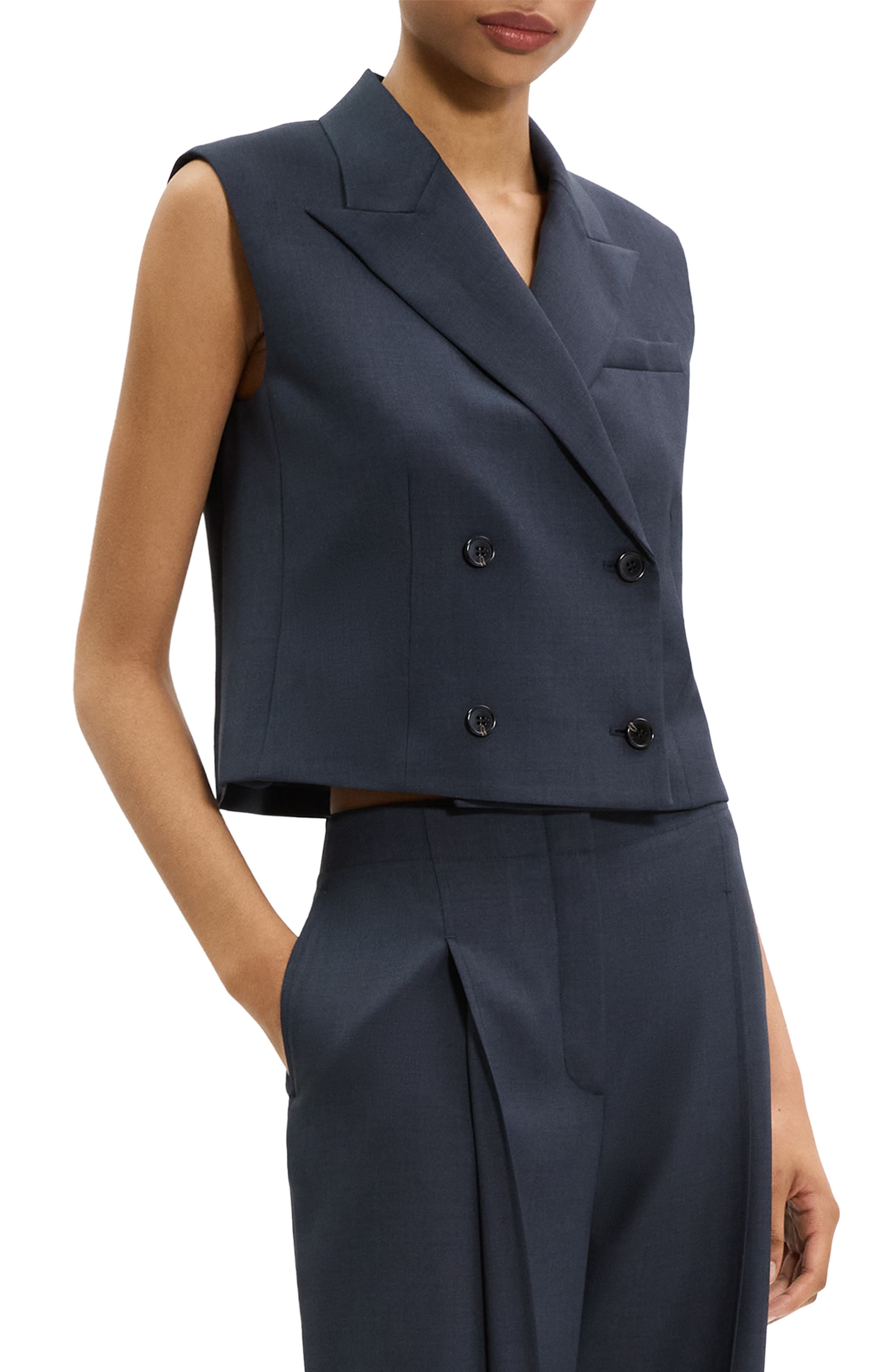 Theory Double Breasted Crop Vest in Nocturne Navy at Nordstrom - 3