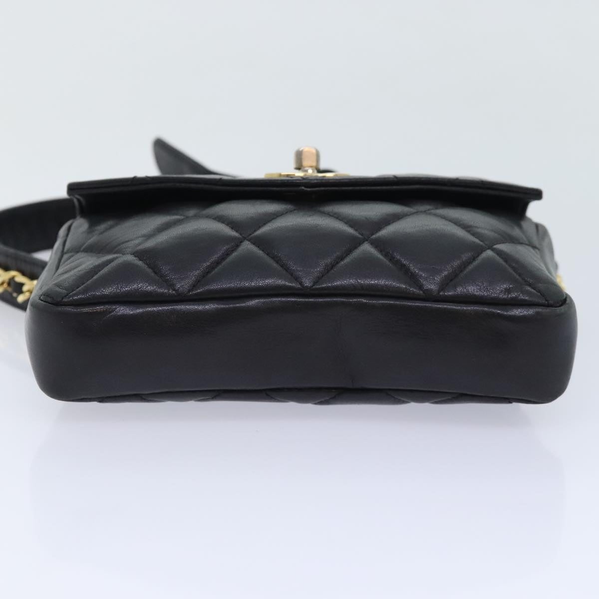 CHANEL Matelasse Waist Bag Lamb Skin Black Gold CC - 5