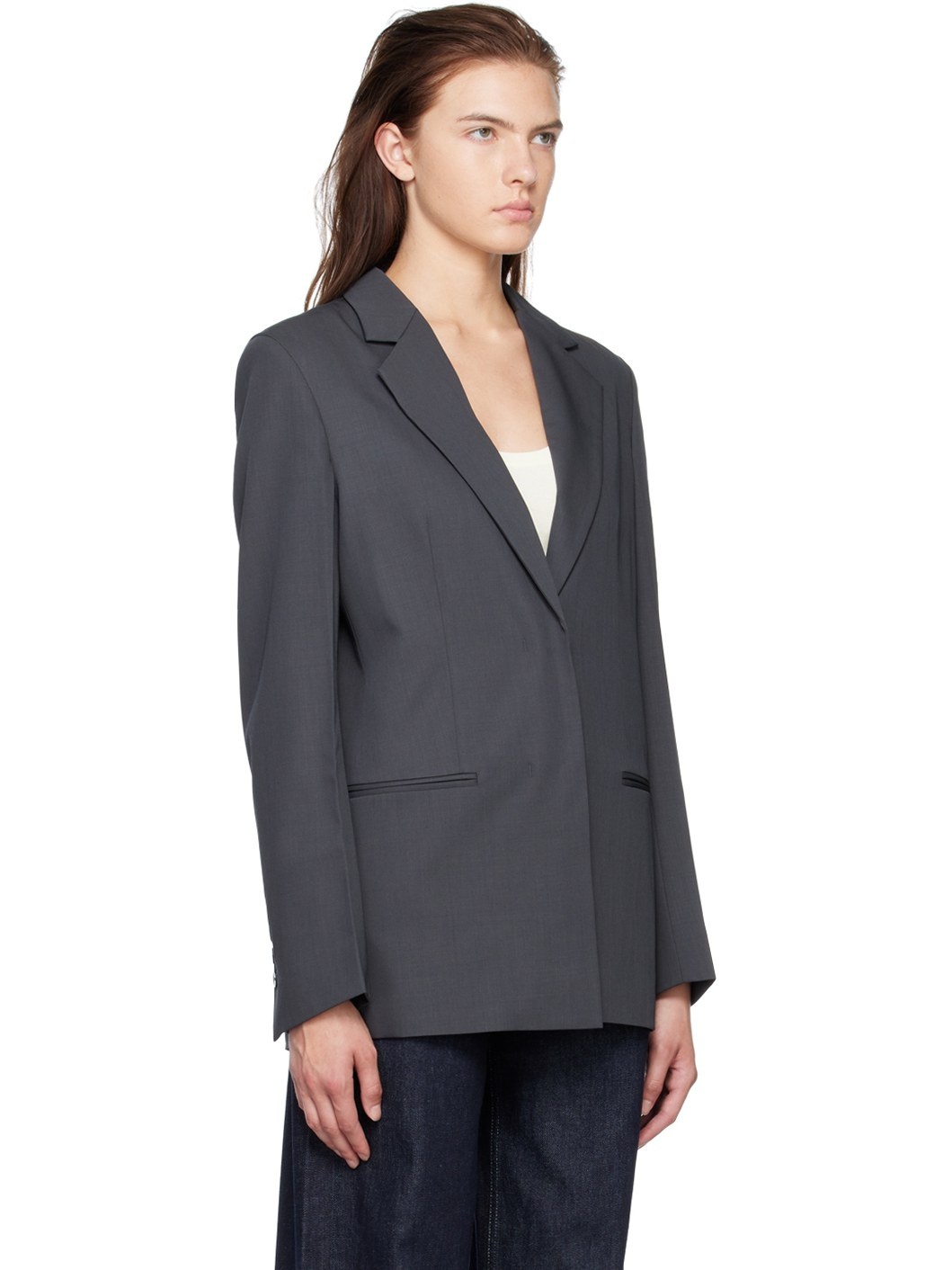 Gray Notched Lapel Blazer - 2