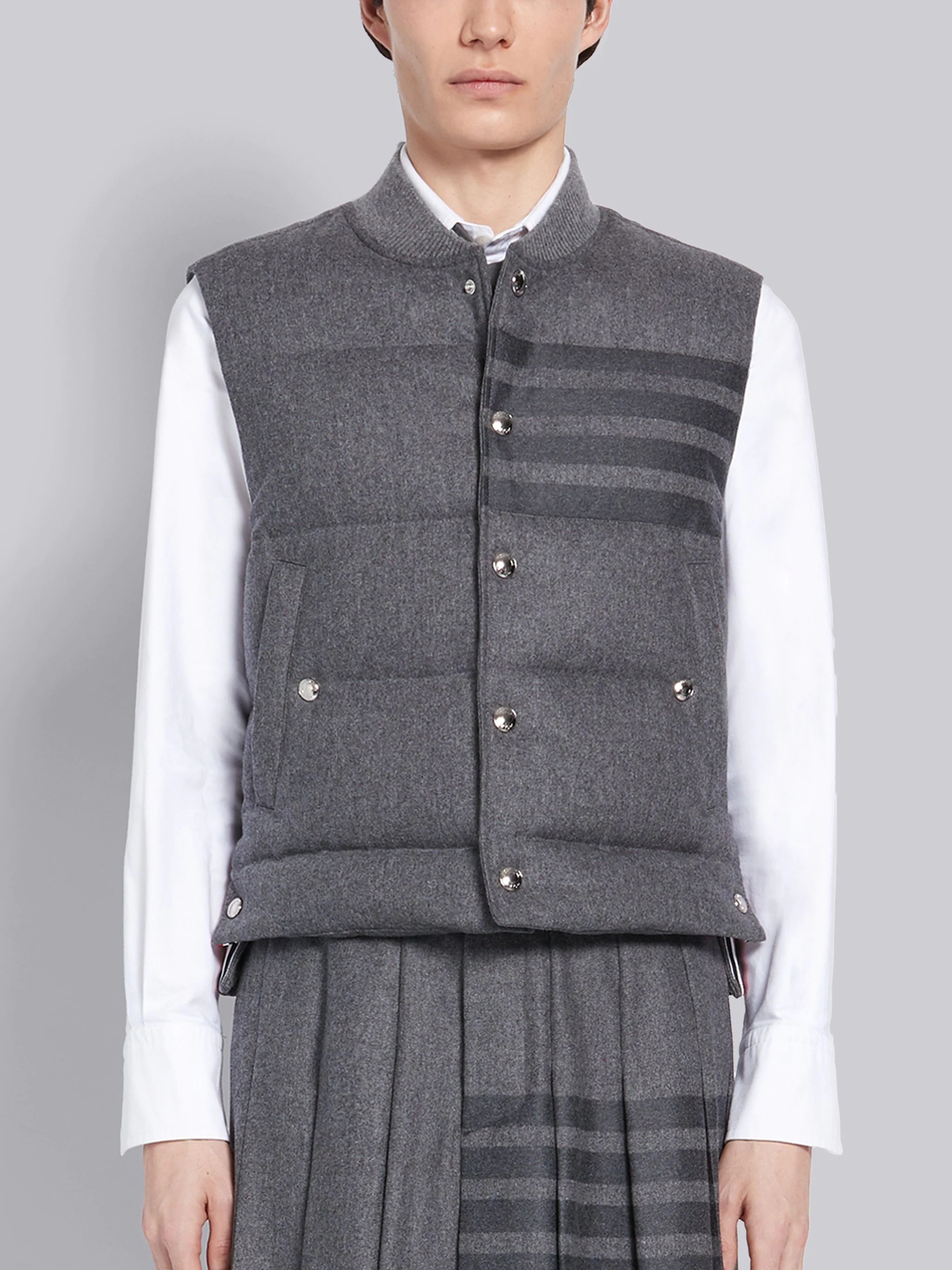 Medium Grey Flannel Down Filled 4-Bar Vest - 1