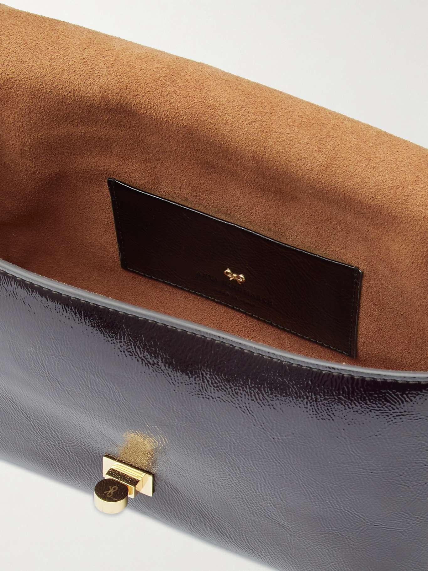 Mortimer textured patent-leather shoulder bag Burgundy - 5