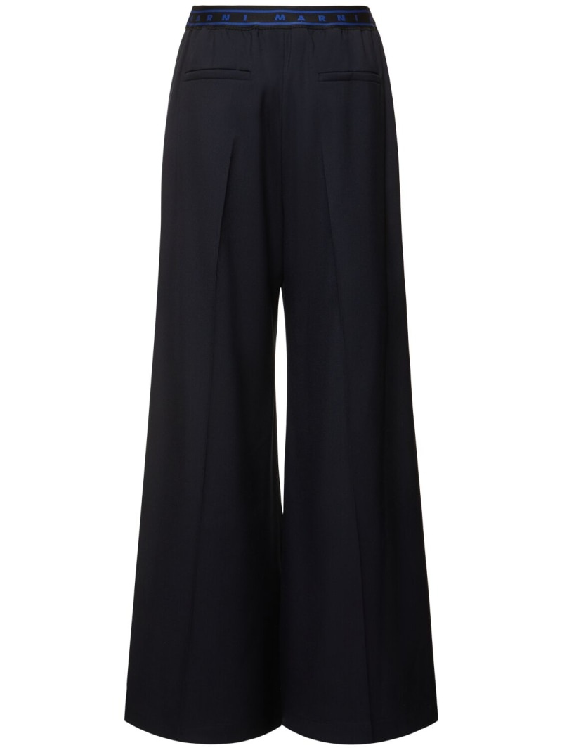 Logo elastic waist flared wool pants - 5