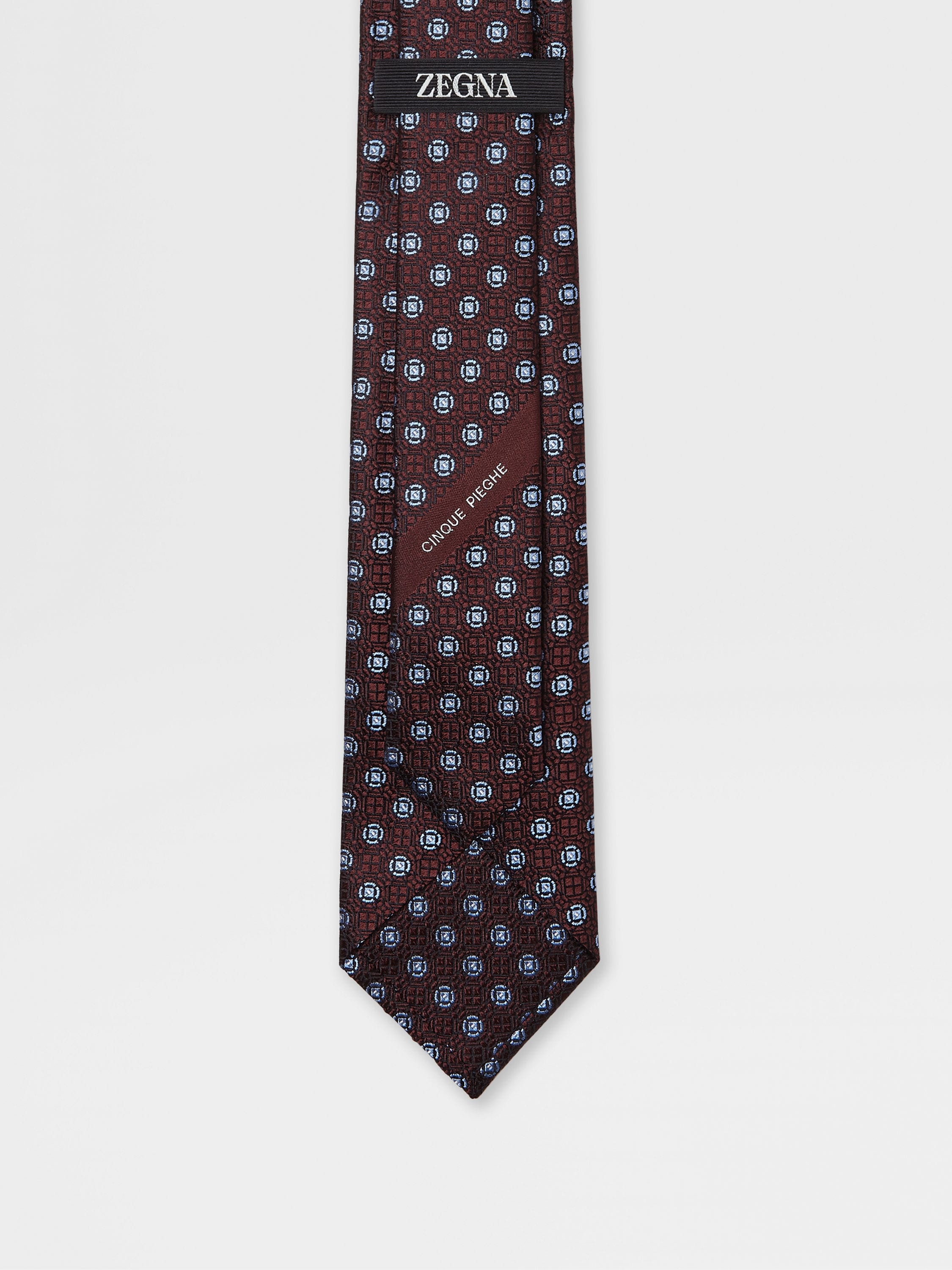 BURGUNDY PRINTED SILK 5 PIEGHE TIE - 3