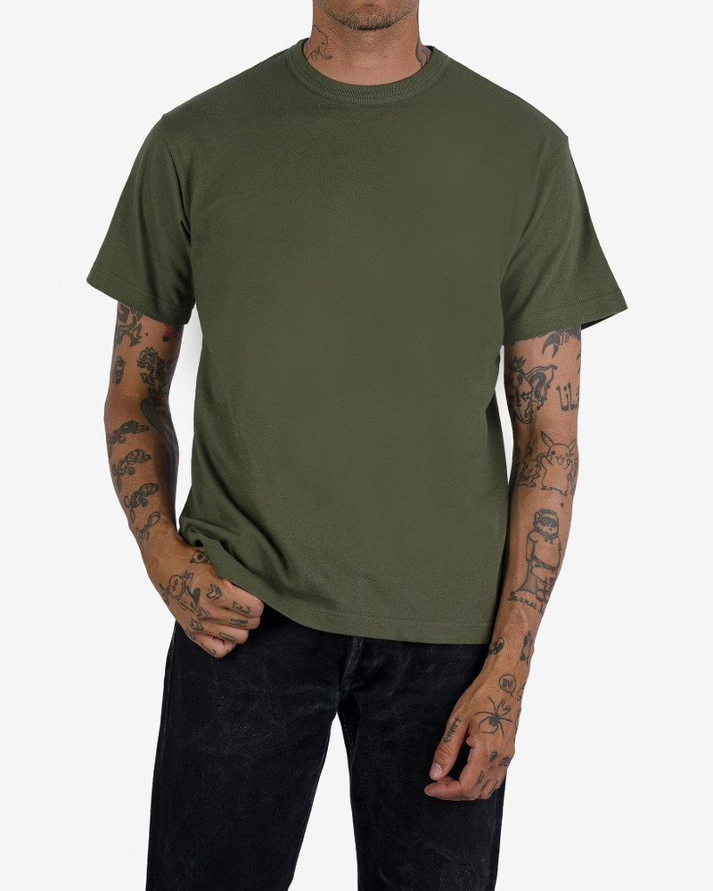 Iron Heart IHT-1610L-OLV 6.5oz Loopwheel Crew Neck T-Shirt with longer body - Olive outlook