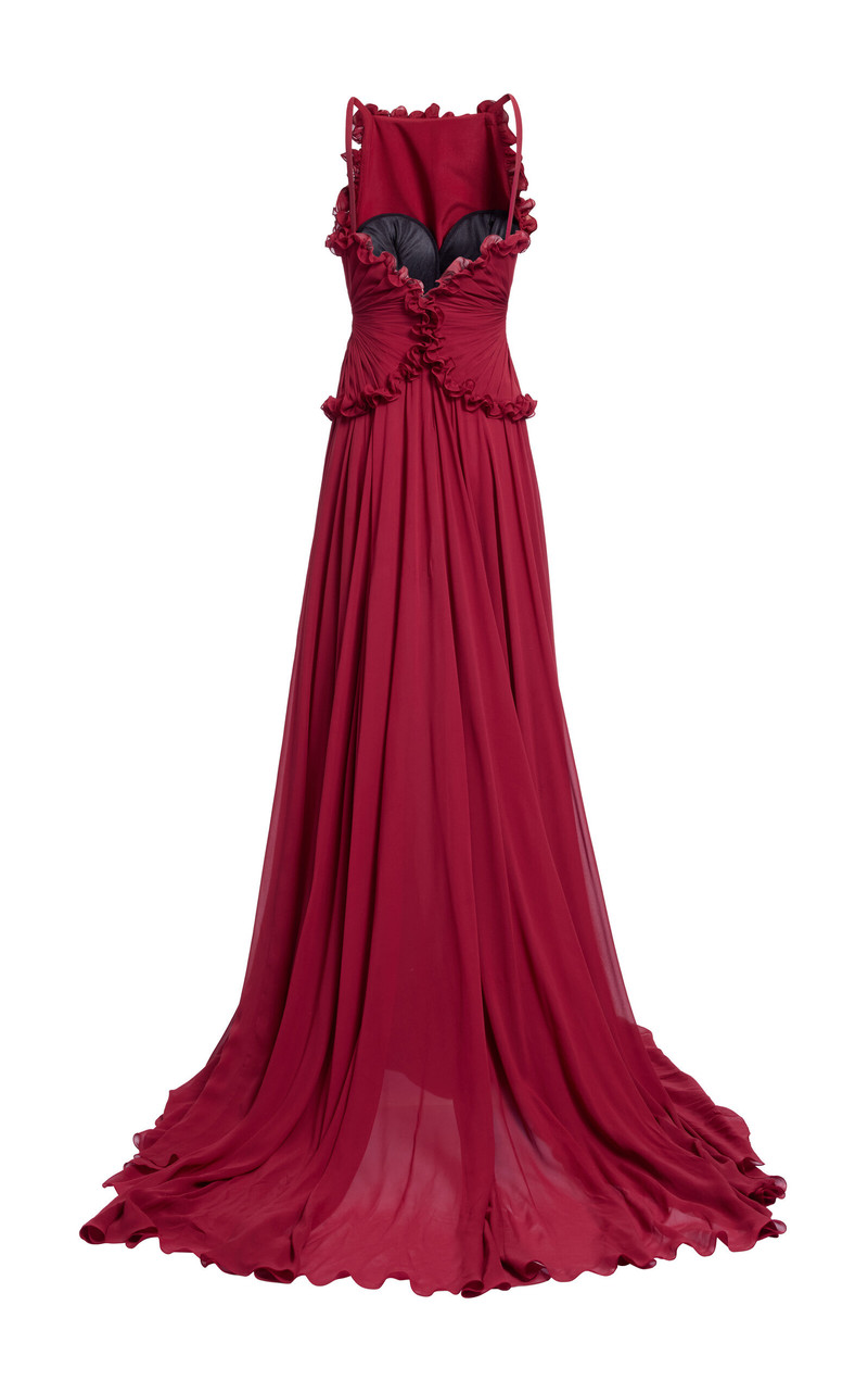 Ruffled Silk Georgette Maxi Dress red 6