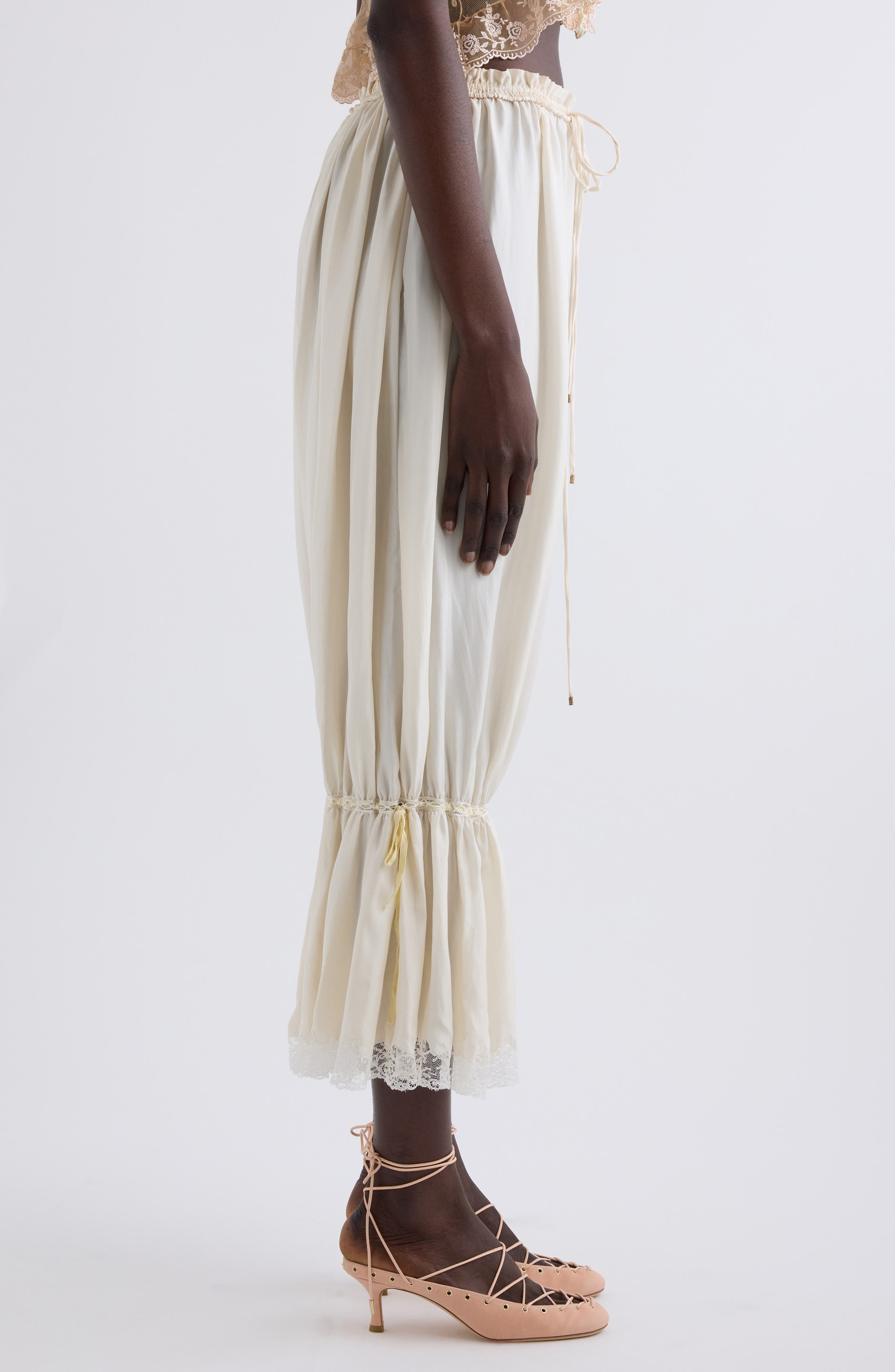 Chloé Lace Trim Silk Crop Pants in Coconut Milk at Nordstrom - 4