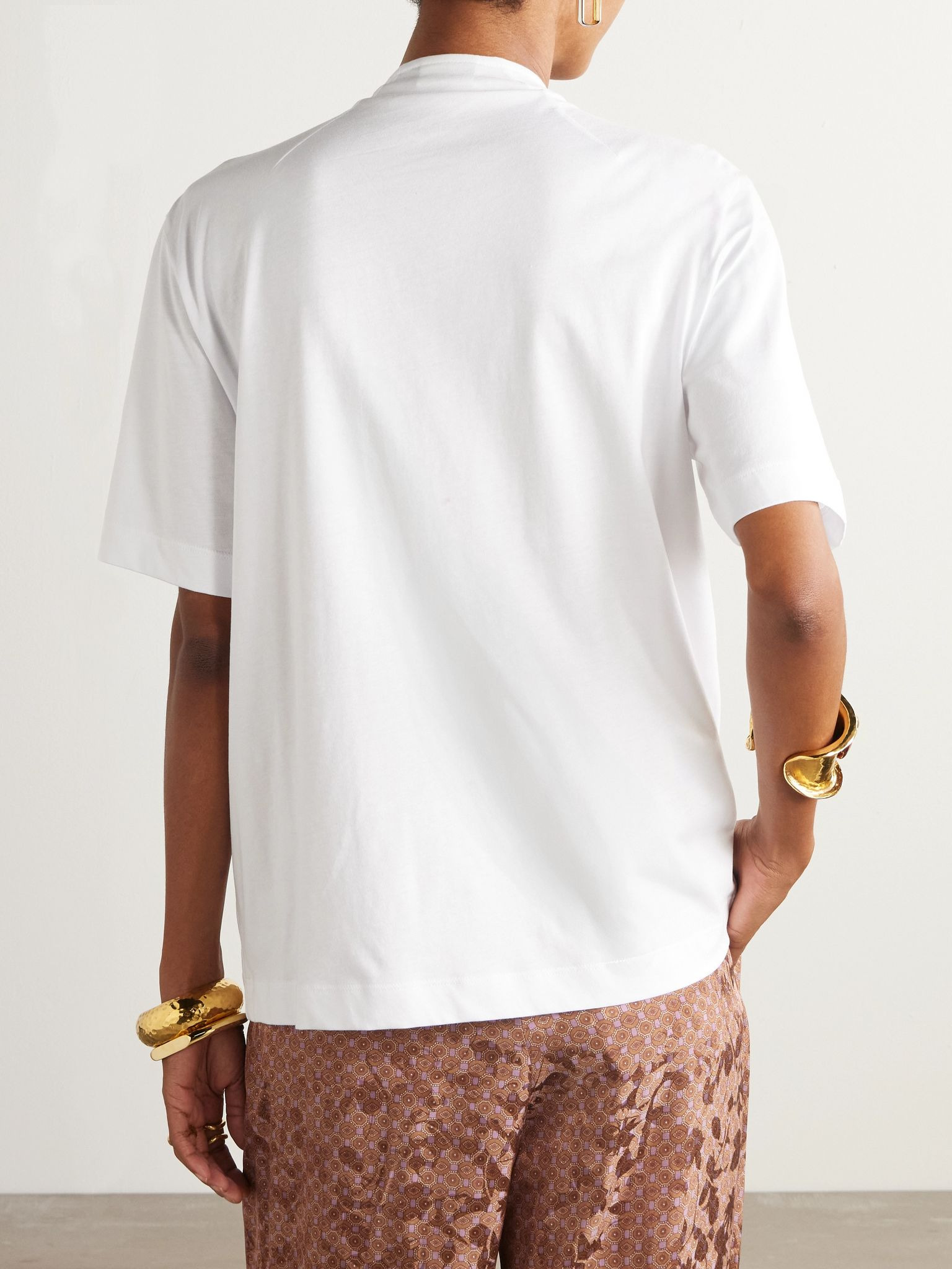 Bow-detailed organic cotton-jersey blouse White - 4