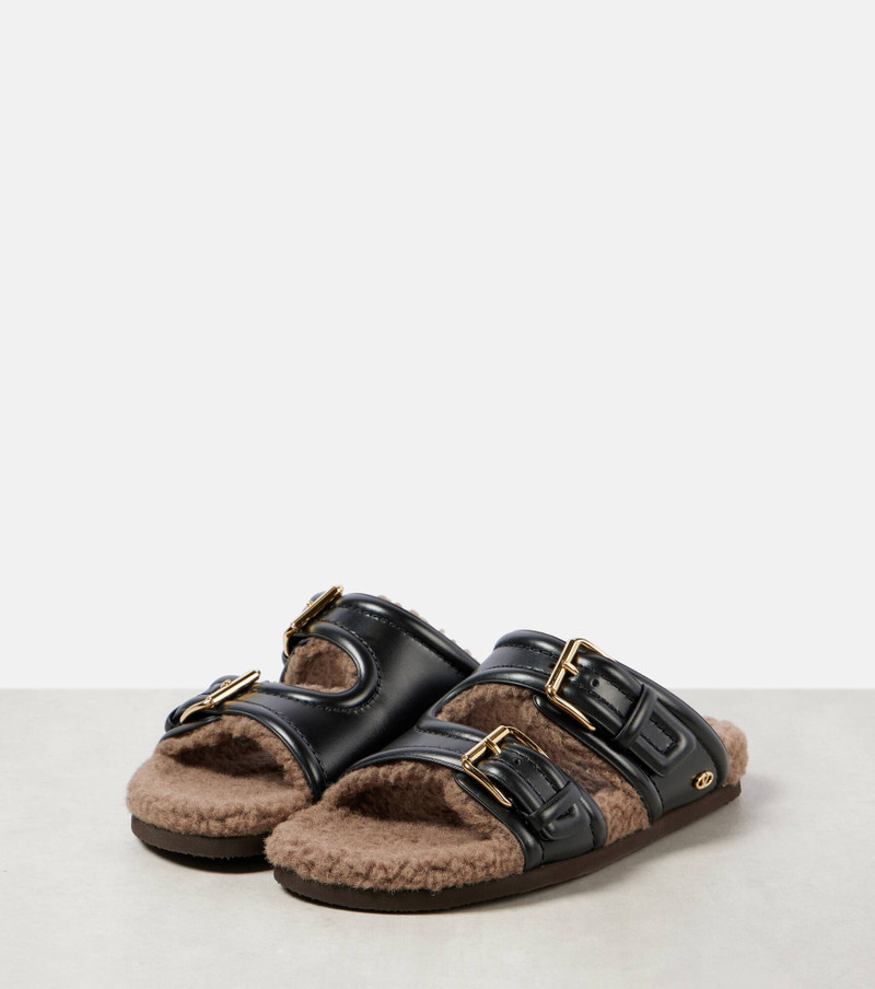Faux fur-trimmed leather sandals 5