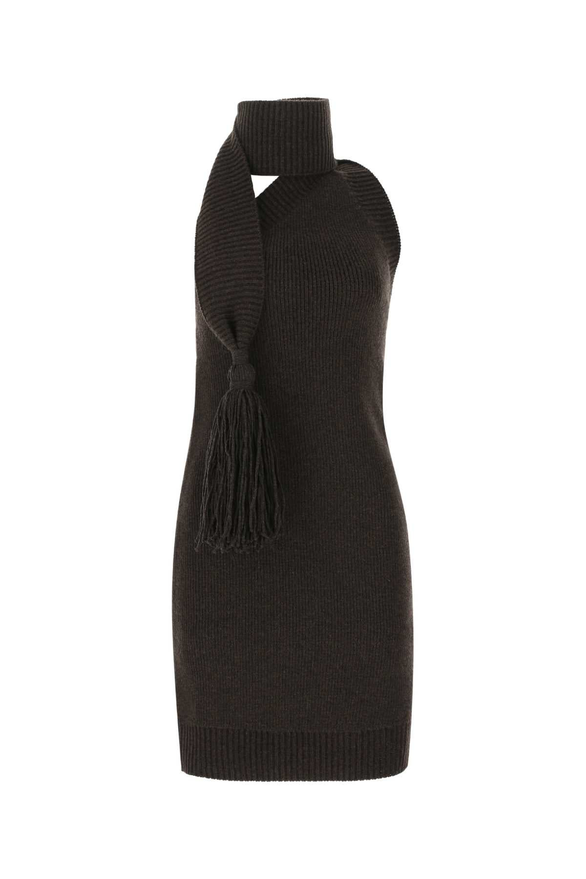 Bottega Veneta Women Dark Brown Wool Mini Dress - 1