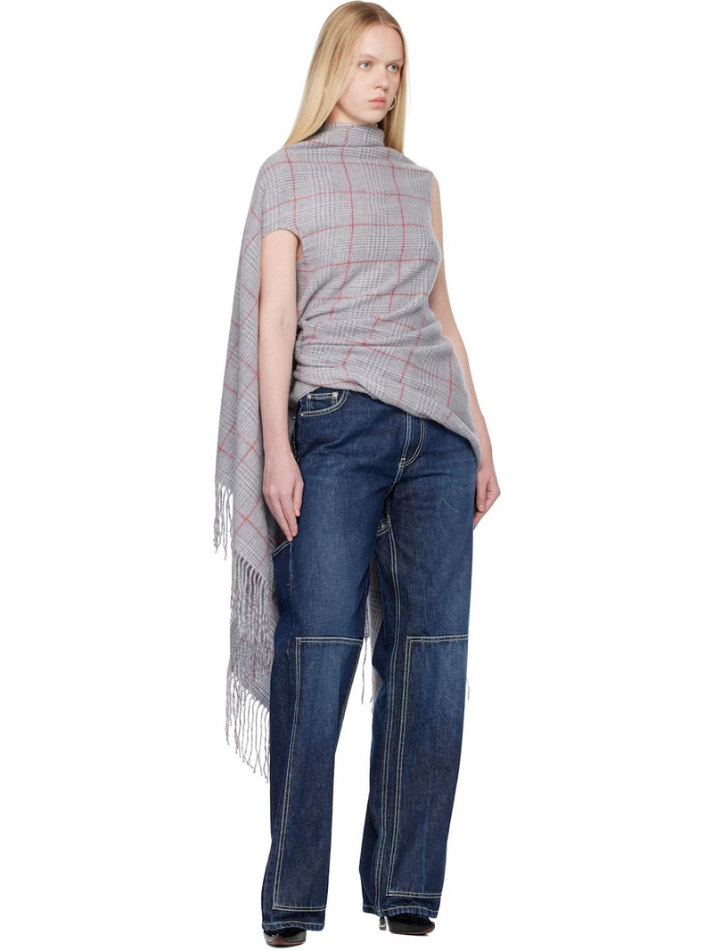 Jean Paul Gaultier Gray Back Closure Scarf Draped Blouse outlook