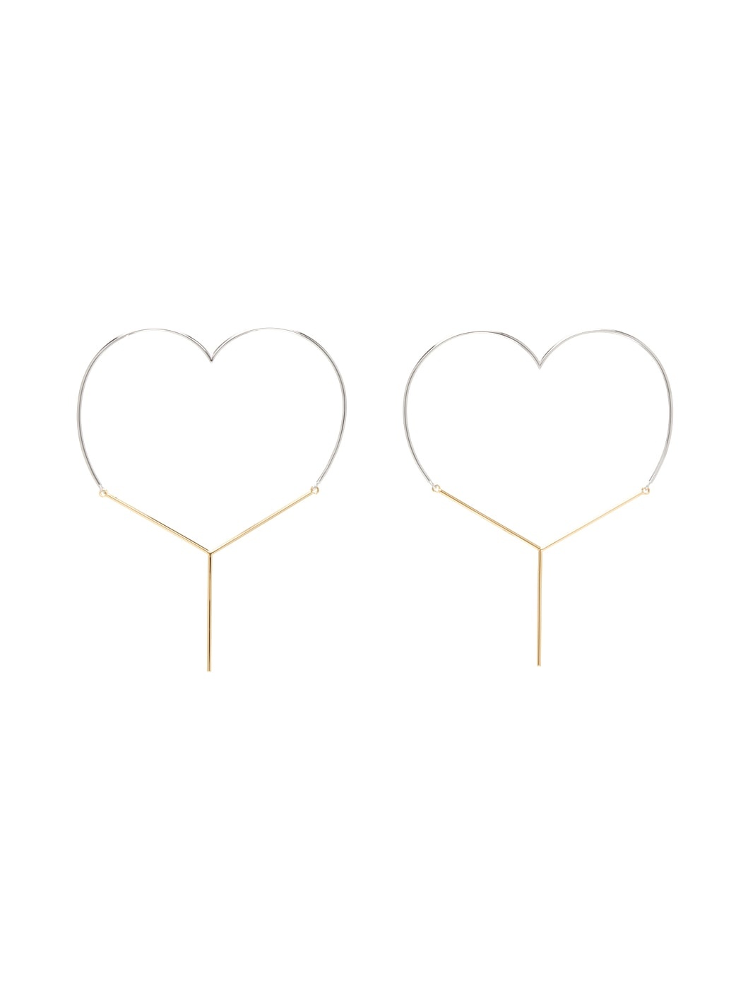 Gold & Silver Maxi 'Y' Heart Earrings - 1