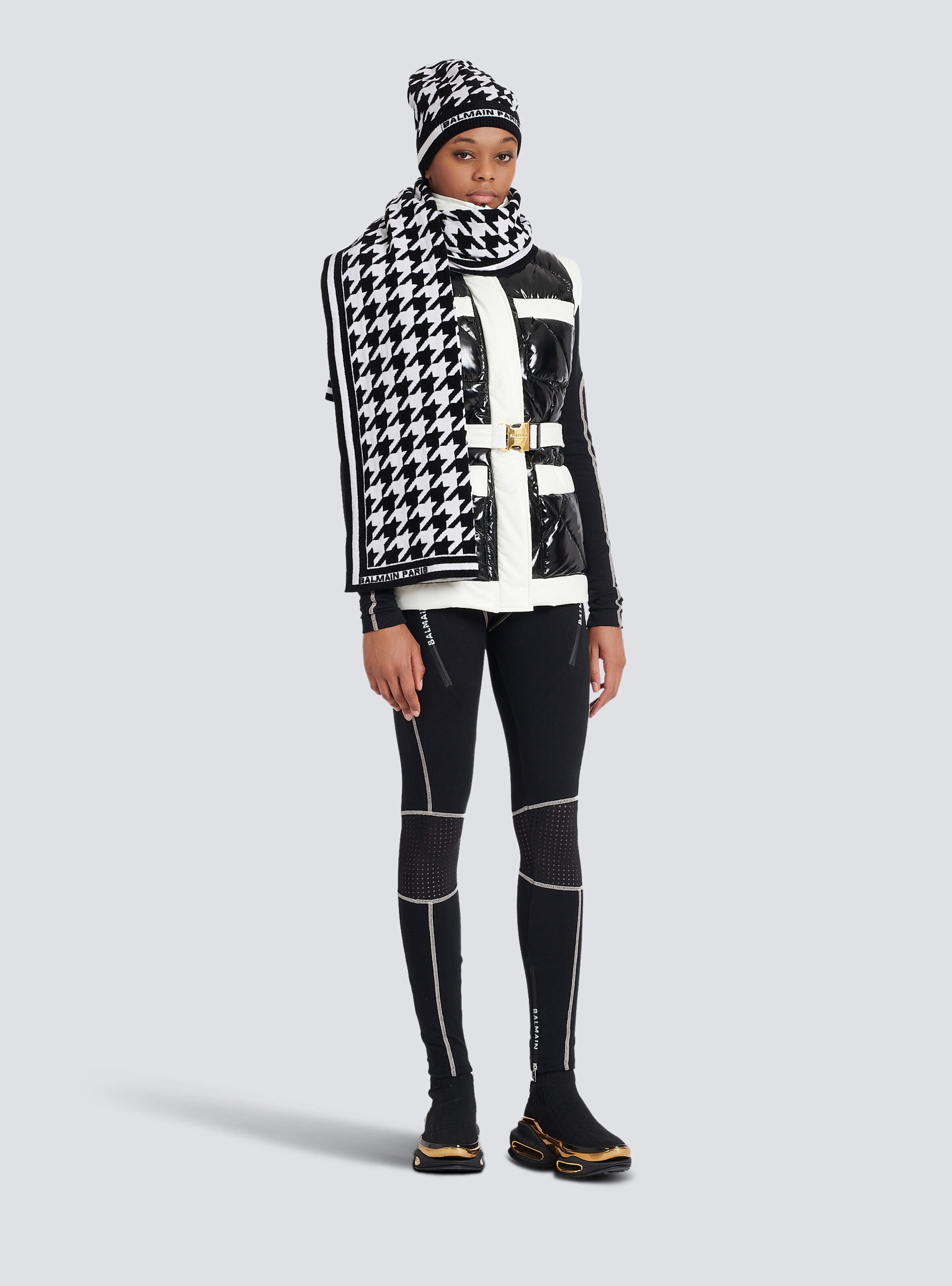 Houndstooth print wool and velvet beanie - 2