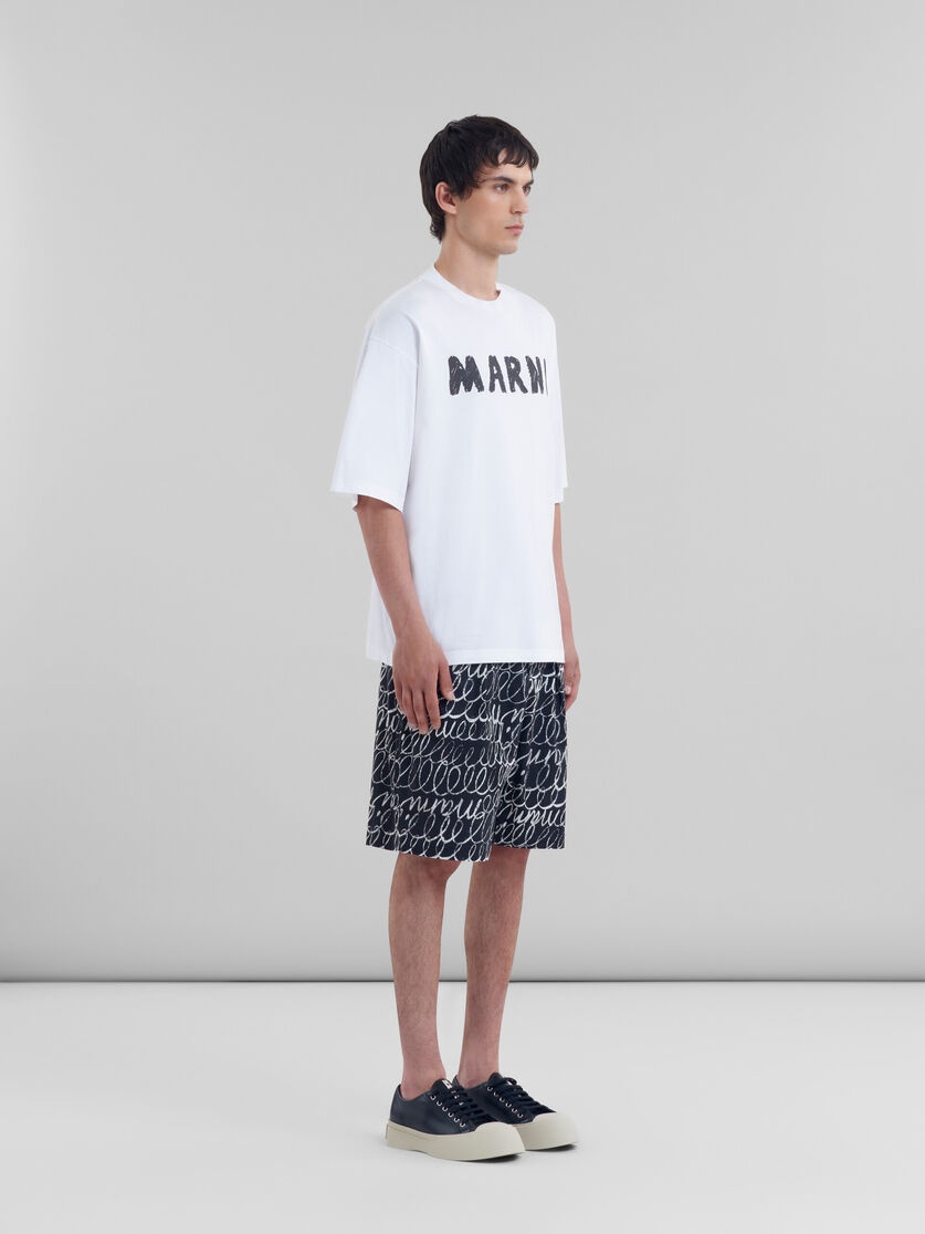 BLACK POPLIN DRAWSTRING SHORTS WITH MARNI SCRIBBLE MOTIF - 5