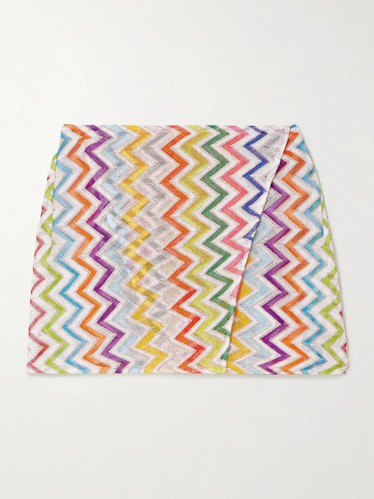 Striped Metallic Crochet-knit Wrap-effect Shorts - 1